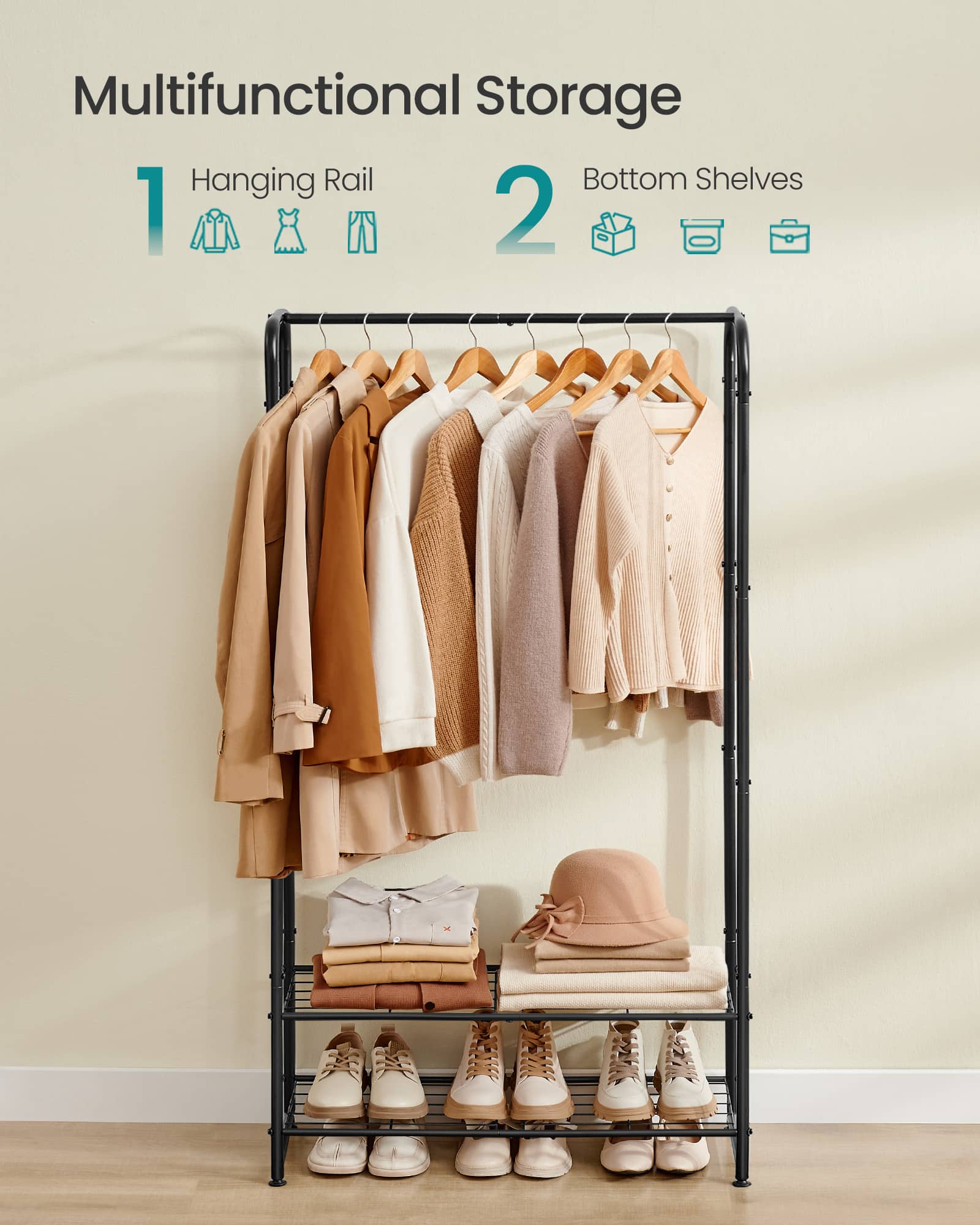 Kleiderständer mit Ablagen 29 x 73 x 158,4 cm mattschwarz Kleiderständer mit Ablagen 29 x 73 x 158,4 cm mattschwarz