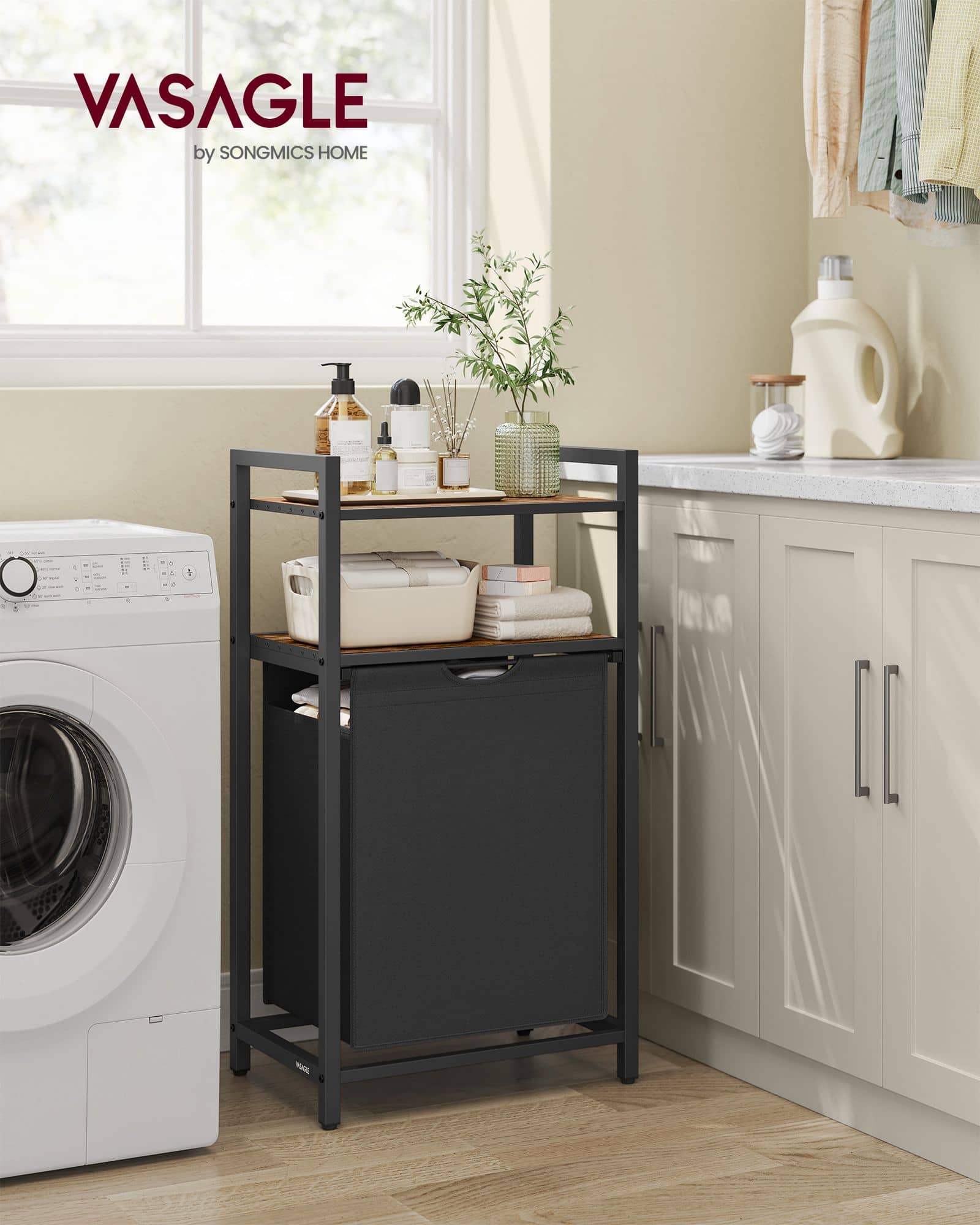Wäschekorb mit 2 Ablagen 65 Liter vintagebraun-schwarz Wäschekorb mit 2 Ablagen 65 Liter vintagebraun-schwarz
