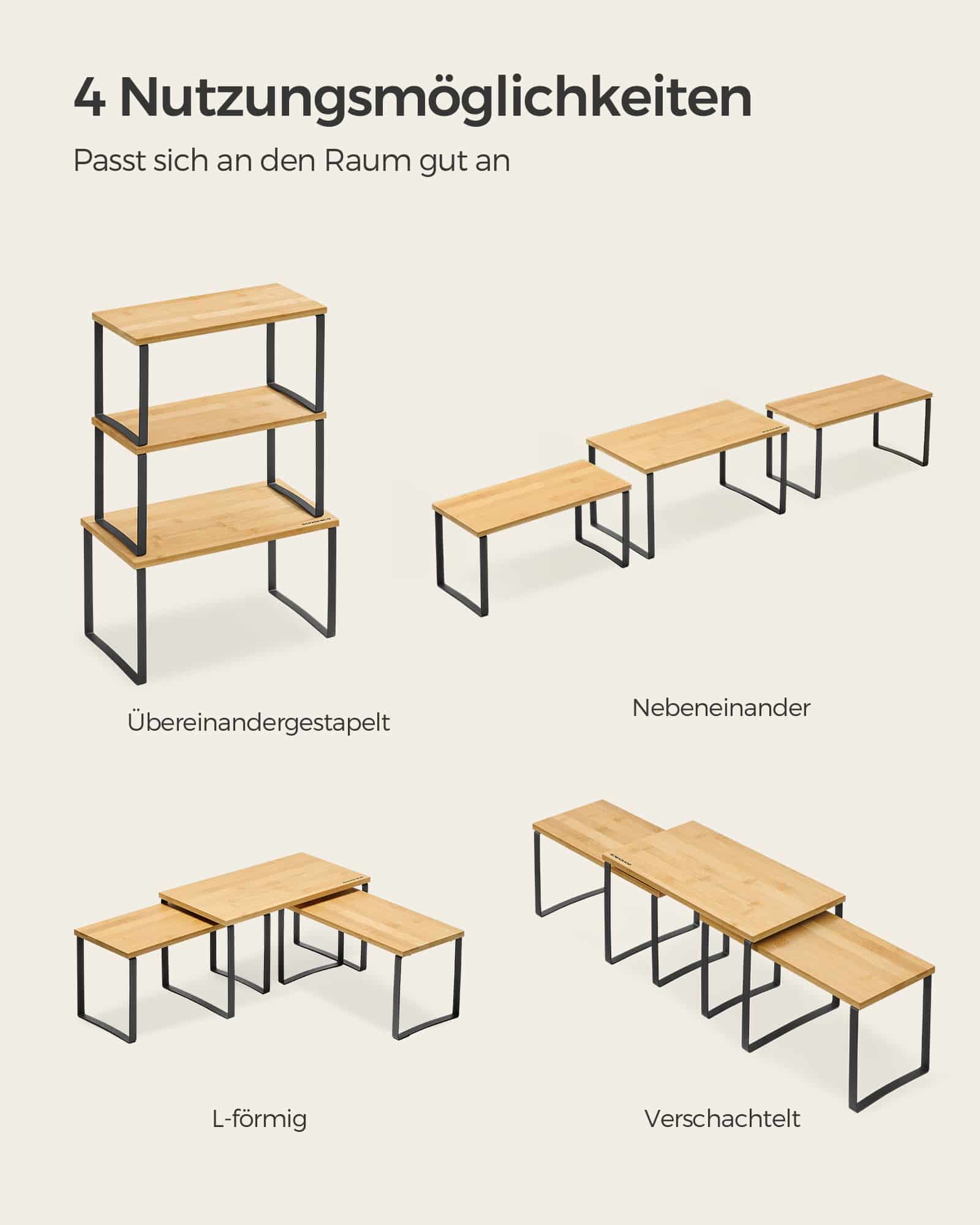 Gewürzregal 3er Set aus Metall und Bambus tintenschwarz-naturbeige Gewürzregal 3er Set aus Metall und Bambus tintenschwarz-naturbeige