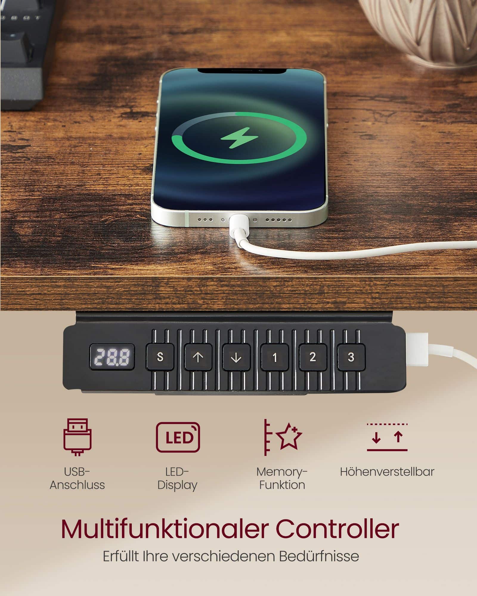 Schreibtisch Höhenverstellbar und elektrisch vintagebraun Schreibtisch Höhenverstellbar und elektrisch vintagebraun