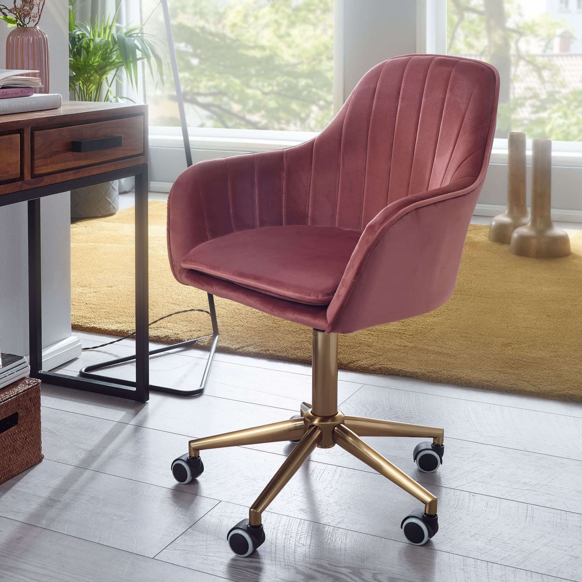 57499-Amstyle-Schreibtischstuhl-Samt-Rosa-Design-Drehstuhl-mit-Lehne-Arbeitsstuhl-mit-120-kg-Maximalbelastung-Schalenstuhl-mit-Rollen-Stuhl-drehbar-SPM1-431-SPM1-431 Schreibtischstuhl Samt Rosa