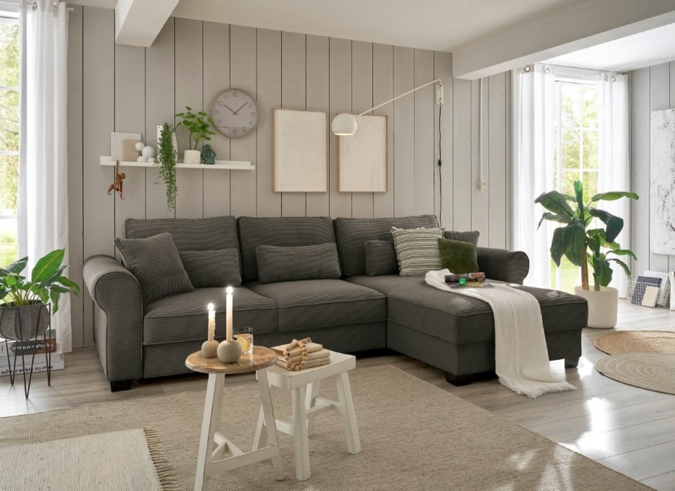 Ecksofa Angelina – Schlafsofa mit Bettkasten und Nosagfederung in Breitcord – ED Exciting Design