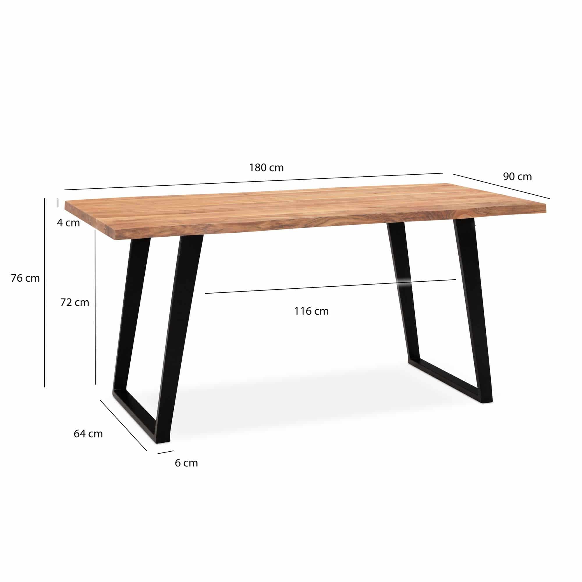 Schreibtisch 180x90x76 cm Akazie Massivholz / Metall Computertisch Baumkante