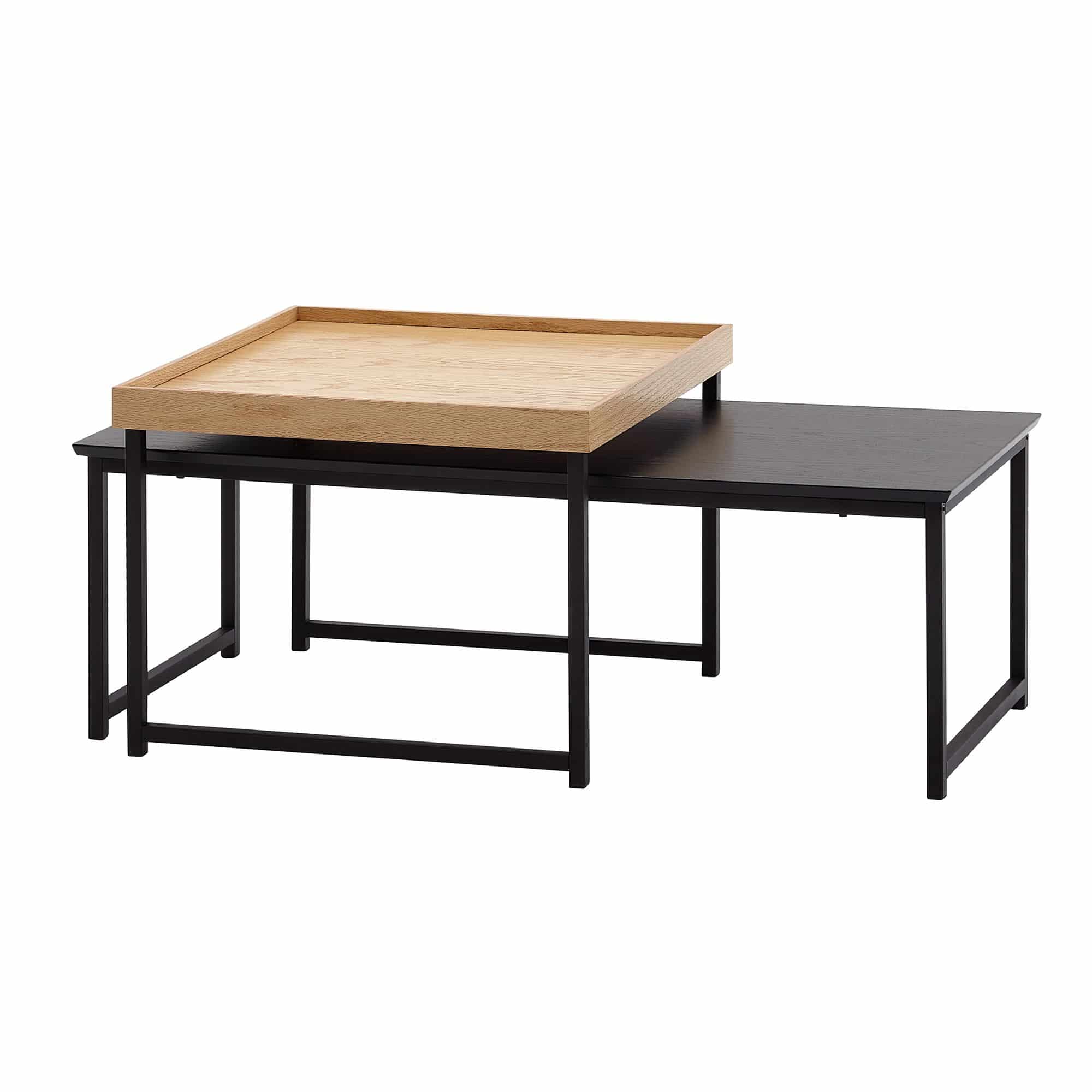64454-Wohnling-2er-Set-Couchtisch-Eiche-WL6-501-WL6-501_1 Couchtisch 2er Set Holz / Metall Sofatisch Eckig Eiche Schwarz Modern