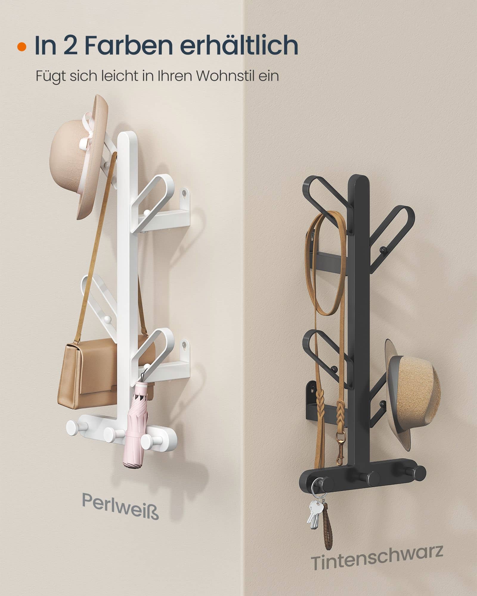 Wandgarderobe 2er Set 13 x 19 x 41 cm tintenschwarz Wandgarderobe 2er Set 13 x 19 x 41 cm tintenschwarz
