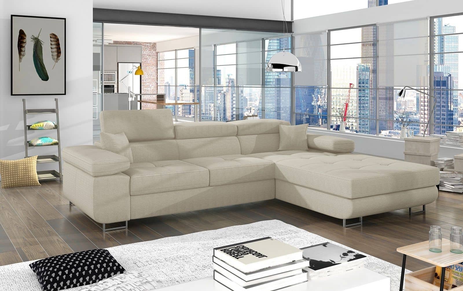 Ecksofa Armando in Cord 289x203 cm mit Schlaffunktion – Eltap Jarell