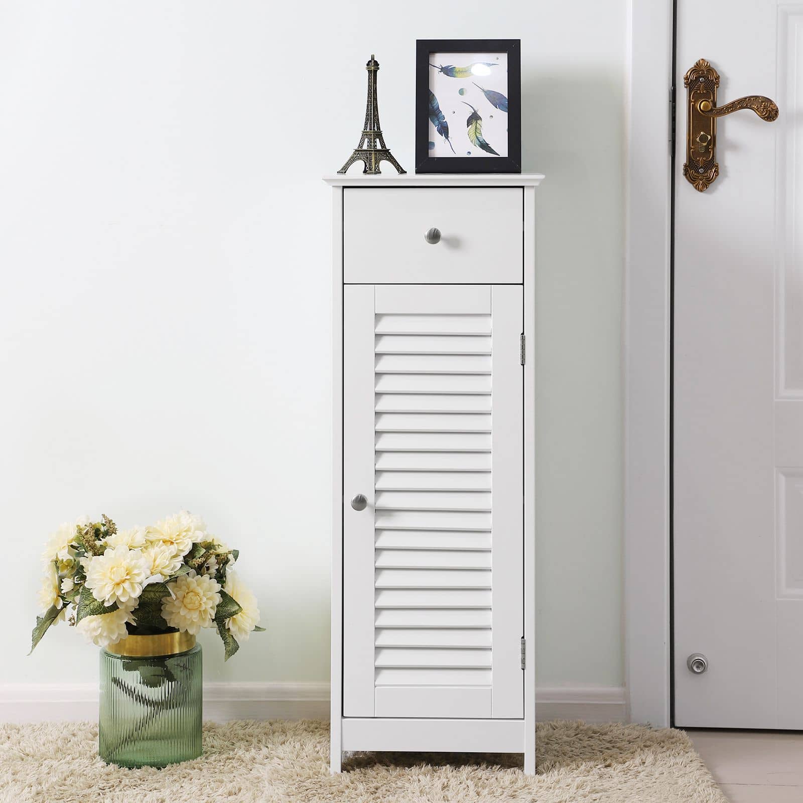 Schmaler Badschrank mit Lamellentür-BBC43WT Schmaler Badschrank mit Lamellentür-BBC43WT