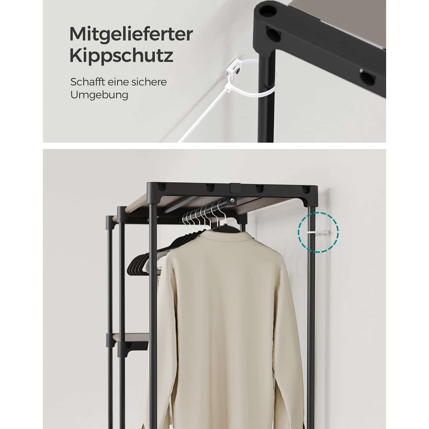 Kleiderschrank offen mit Kleiderstangen 43 x 124 x 182 cm Taupe