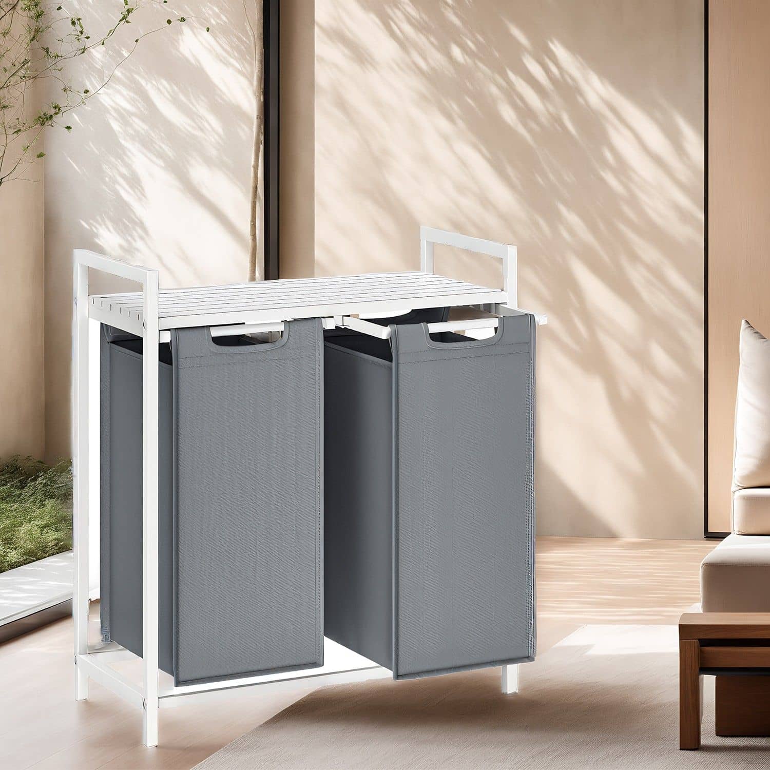 Wäschekorb 2 Fächer, Wäschesammler mit Ablage, Wäschebox Wäschekorb 2 Fächer, Wäschesammler mit Ablage, Wäschebox