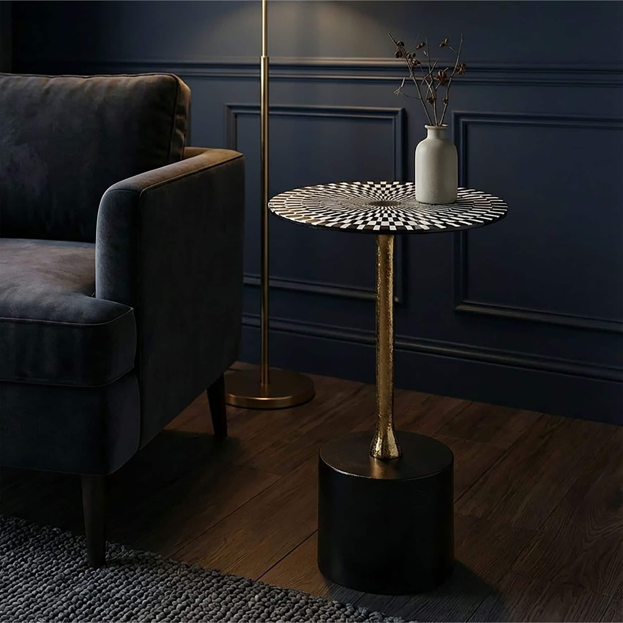 Beistelltisch Aluminium 49cm Op-Art-Muster - Kleiner runder Anstelltisch aus Metall - Design Wohnzimmertisch - Dekotisch - Couchtisch - Metalltisch Handmade pflegeleicht Beistelltisch Aluminium 49cm Op-Art-Muster - Kleiner runder Anstelltisch aus Metall - Design Wohnzimmertisch - Dekotisch - Couchtisch - Metalltisch Handmade pflegeleicht