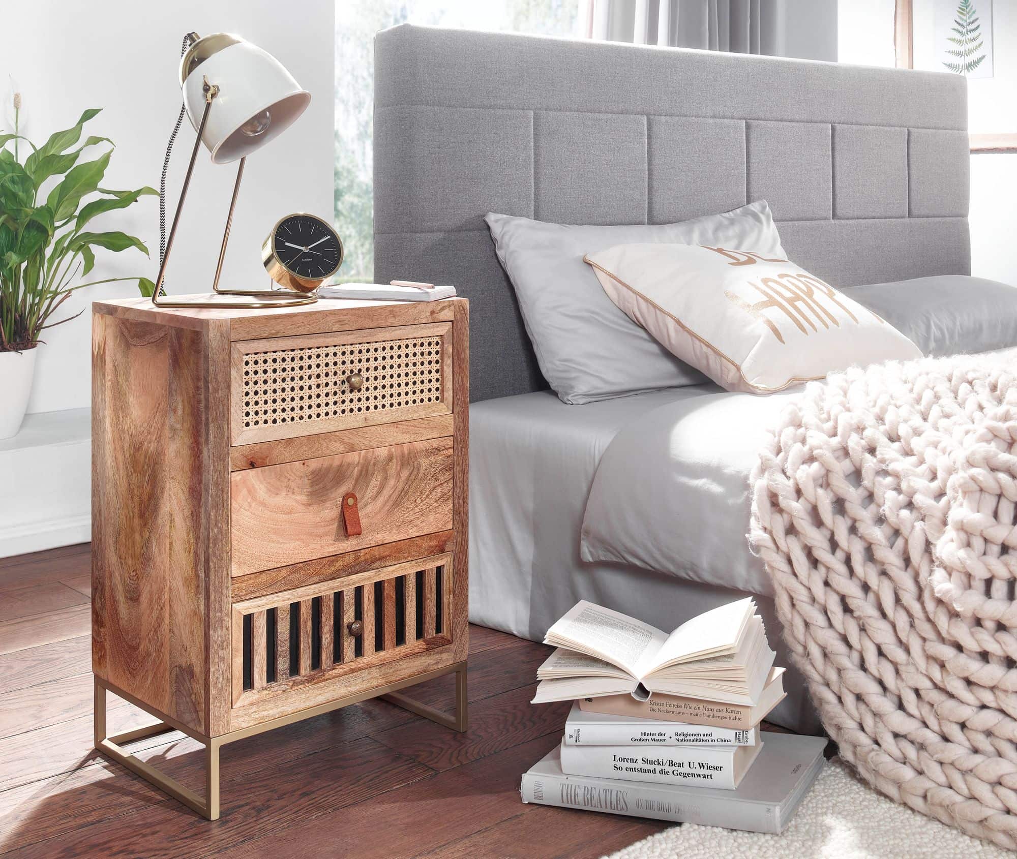 Nachttisch Mango Massivholz / Metall 40x60x30 cm Nachtschrank Boxspringbett Nachttisch Mango Massivholz / Metall 40x60x30 cm Nachtschrank Boxspringbett