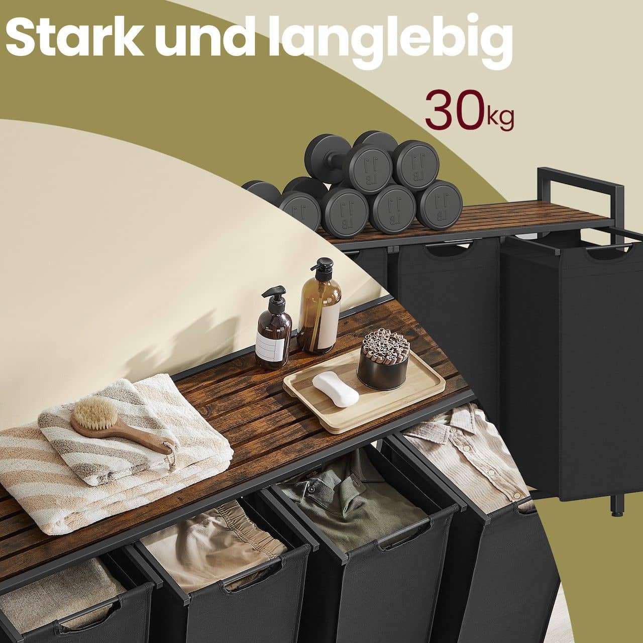 Wäschekorb 4 Fächer, Wäschesammler mit Ablage, Wäschebox Wäschekorb 4 Fächer, Wäschesammler mit Ablage, Wäschebox