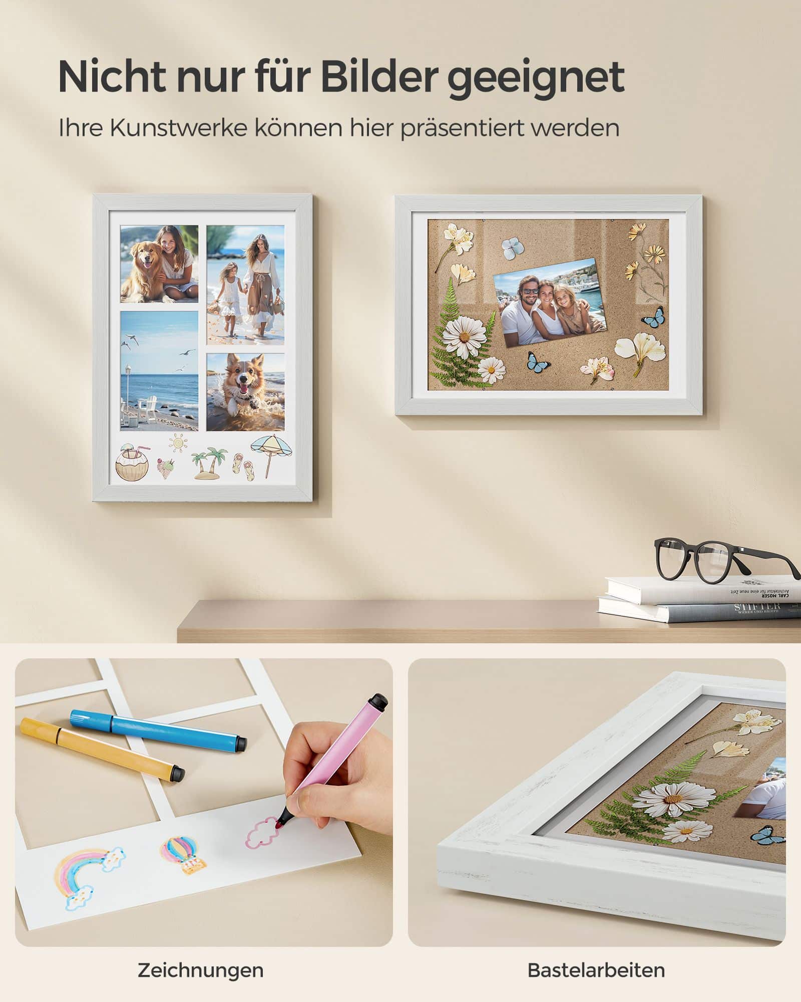 Bilderrahmen A4 spurenlose Wandhaken vintageweiß Bilderrahmen A4 spurenlose Wandhaken vintageweiß
