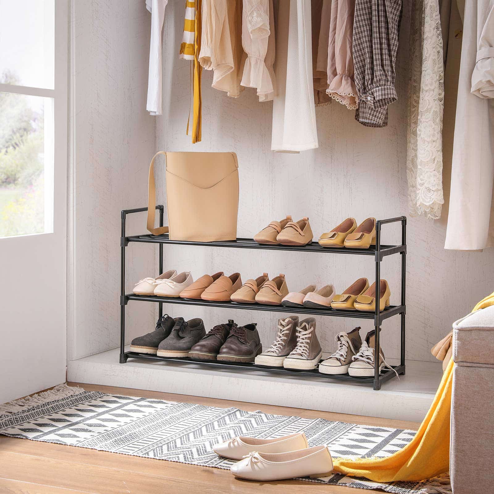 Schuh-Organizer mit 3 Regalebenen-LSA06BK Schuh-Organizer mit 3 Regalebenen-LSA06BK