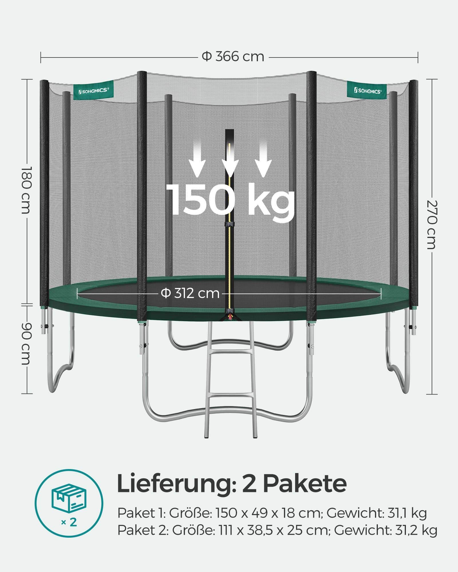 Trampolin Ø 366 cm schwarz-grün-B34STR12GNV1 Trampolin Ø 366 cm schwarz-grün-B34STR12GNV1