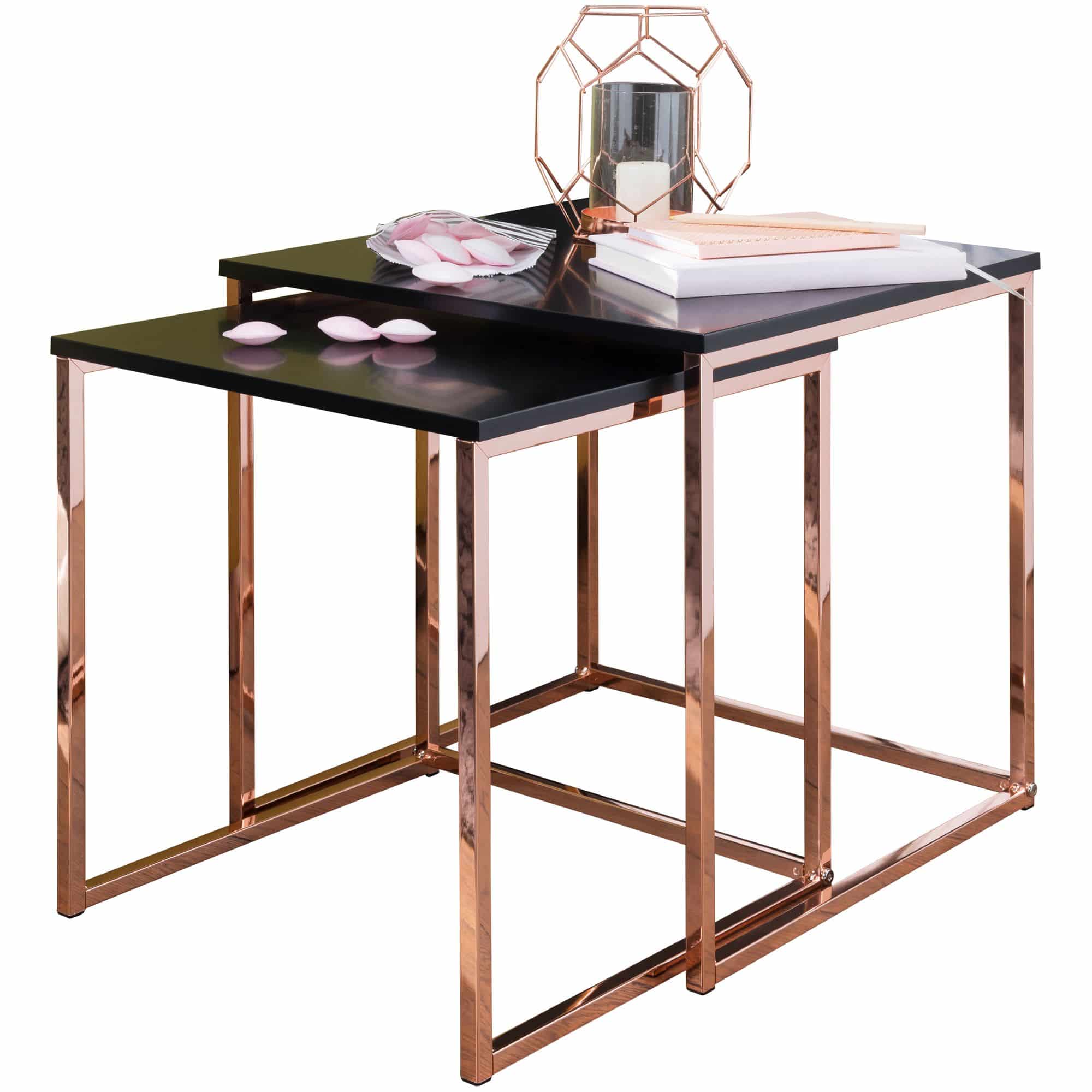47922-WOHNLING-Satztisch-CALA-Schwarz-Kupfer-WL5FF2nuwGJB2j53 Satztisch CHUR Schwarz / Kupfer Beistelltisch MDF / Metall
