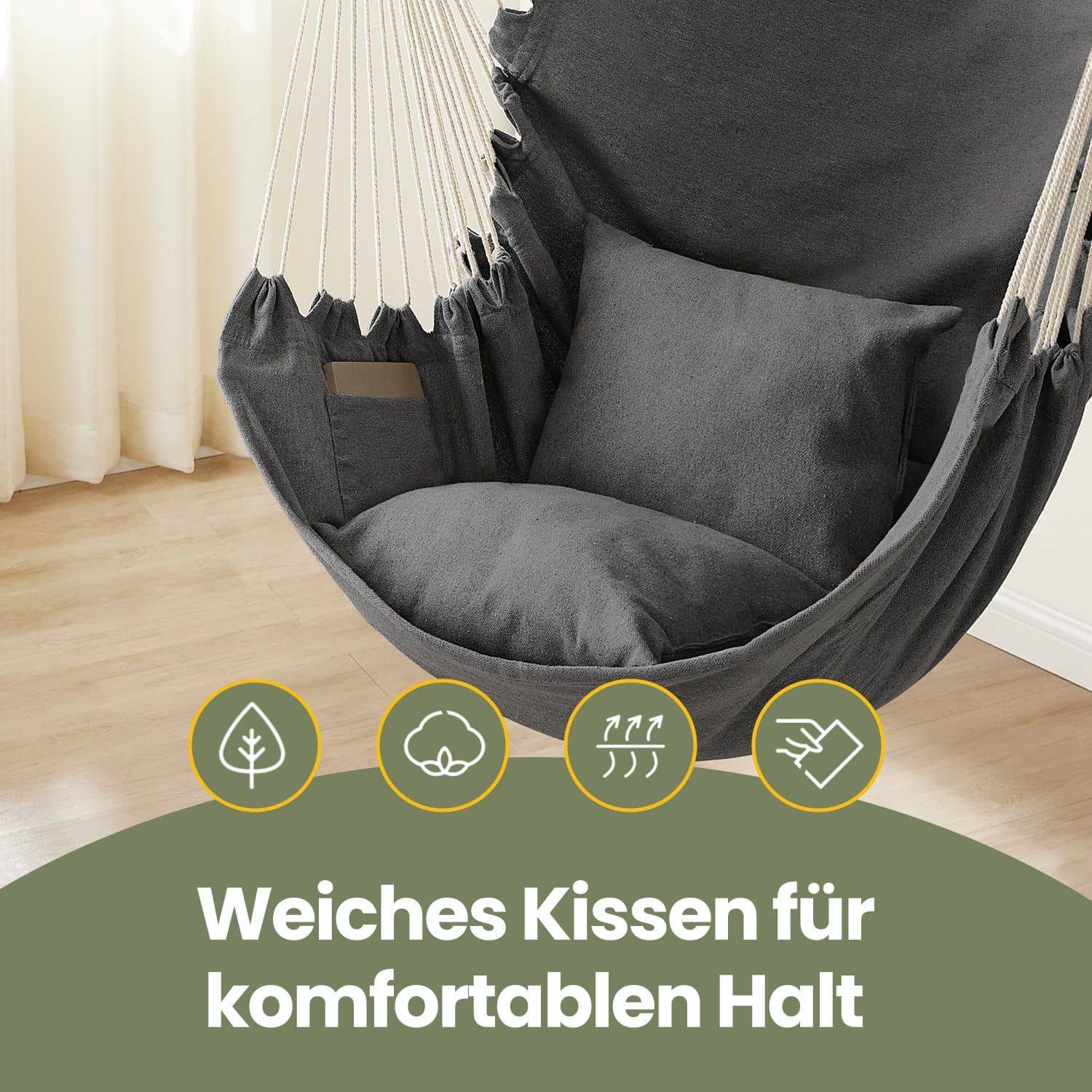 Hängesessel, Hängeschaukel mit 2 Kissen, Hängestuhl Hängesessel, Hängeschaukel mit 2 Kissen, Hängestuhl