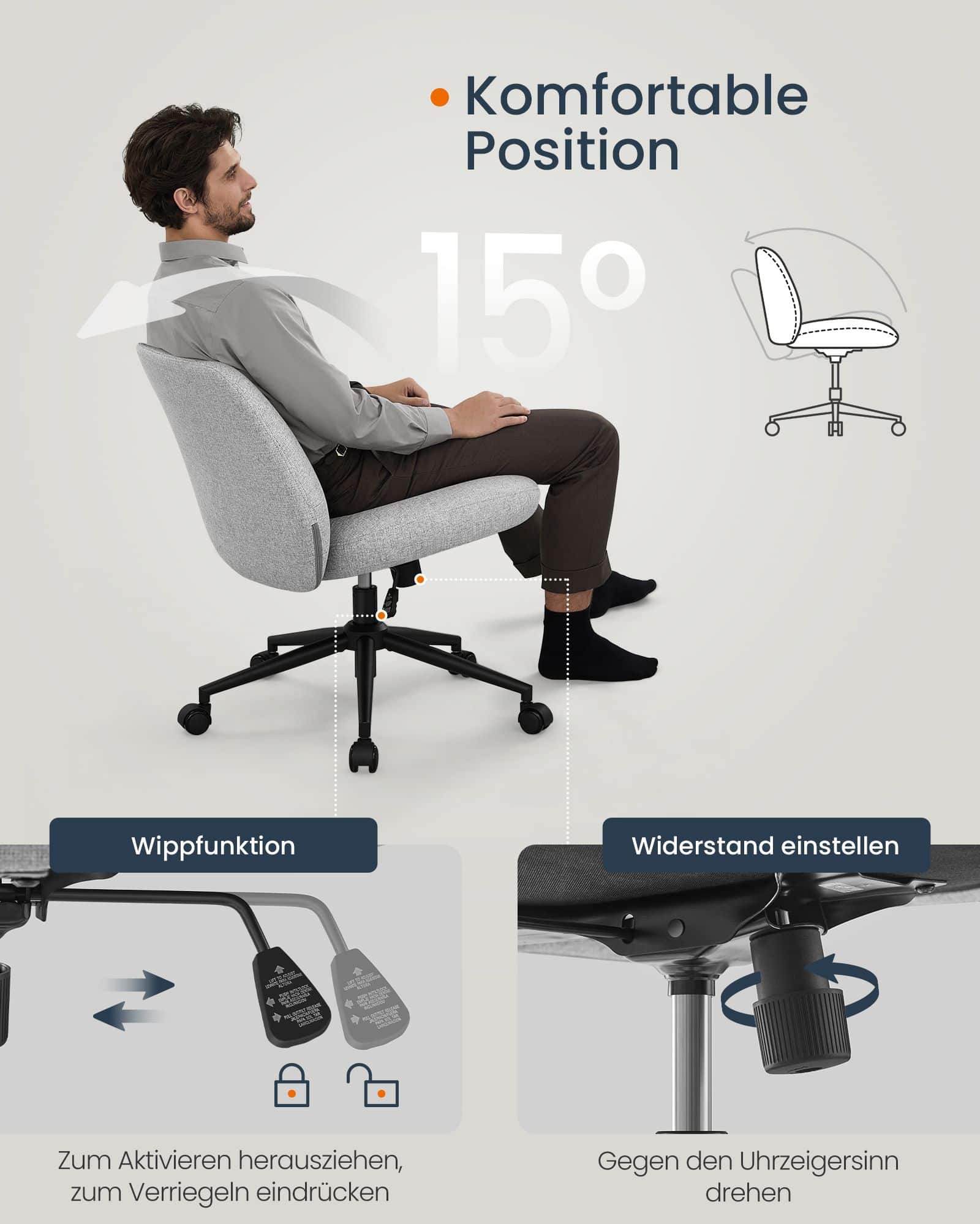 Bürostuhl mit breiter Sitzfläche und Fußkreuz taubengrau Bürostuhl mit breiter Sitzfläche und Fußkreuz taubengrau