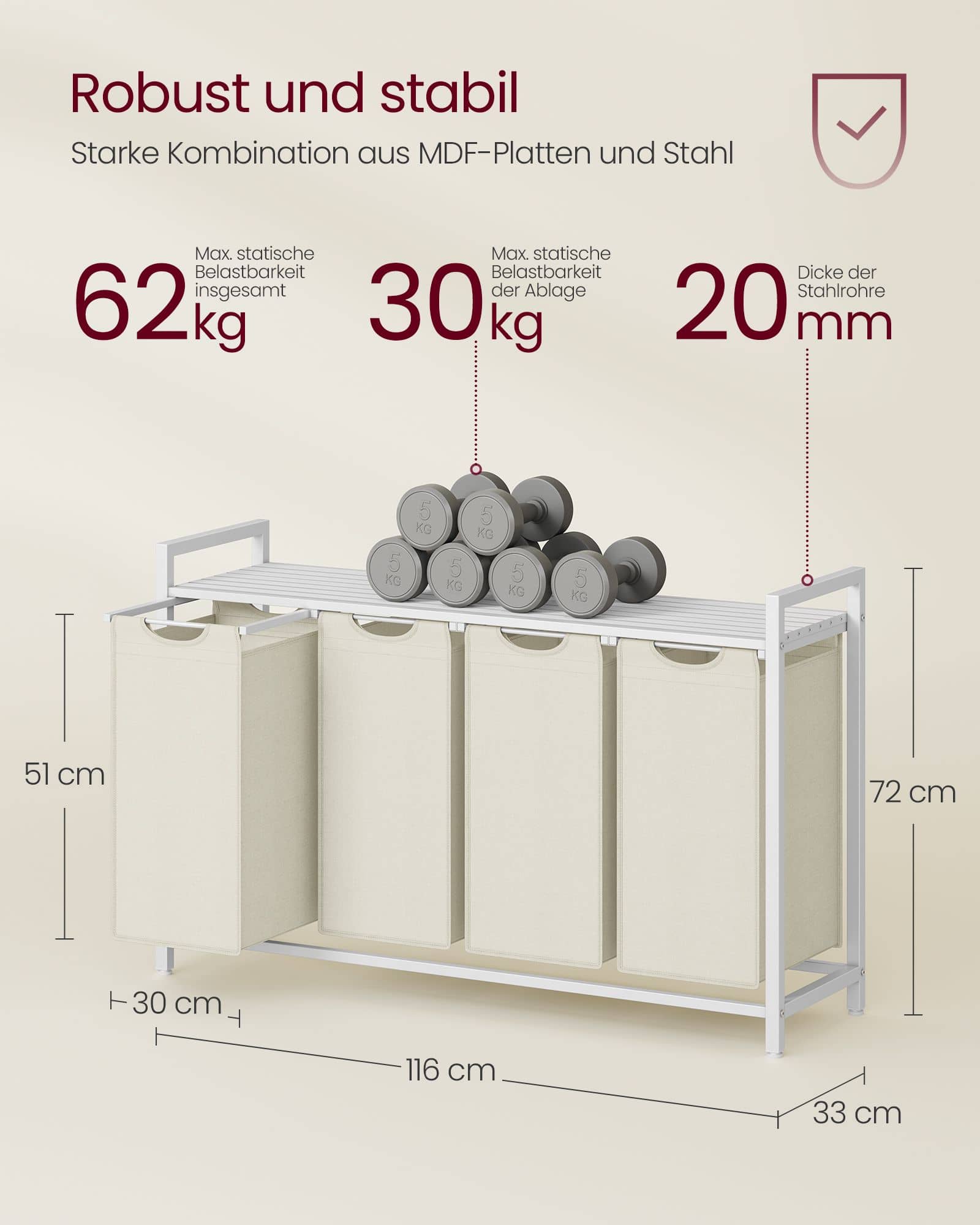Wäschekorb 4 Fächer mit Ablage weiß Wäschekorb 4 Fächer mit Ablage weiß