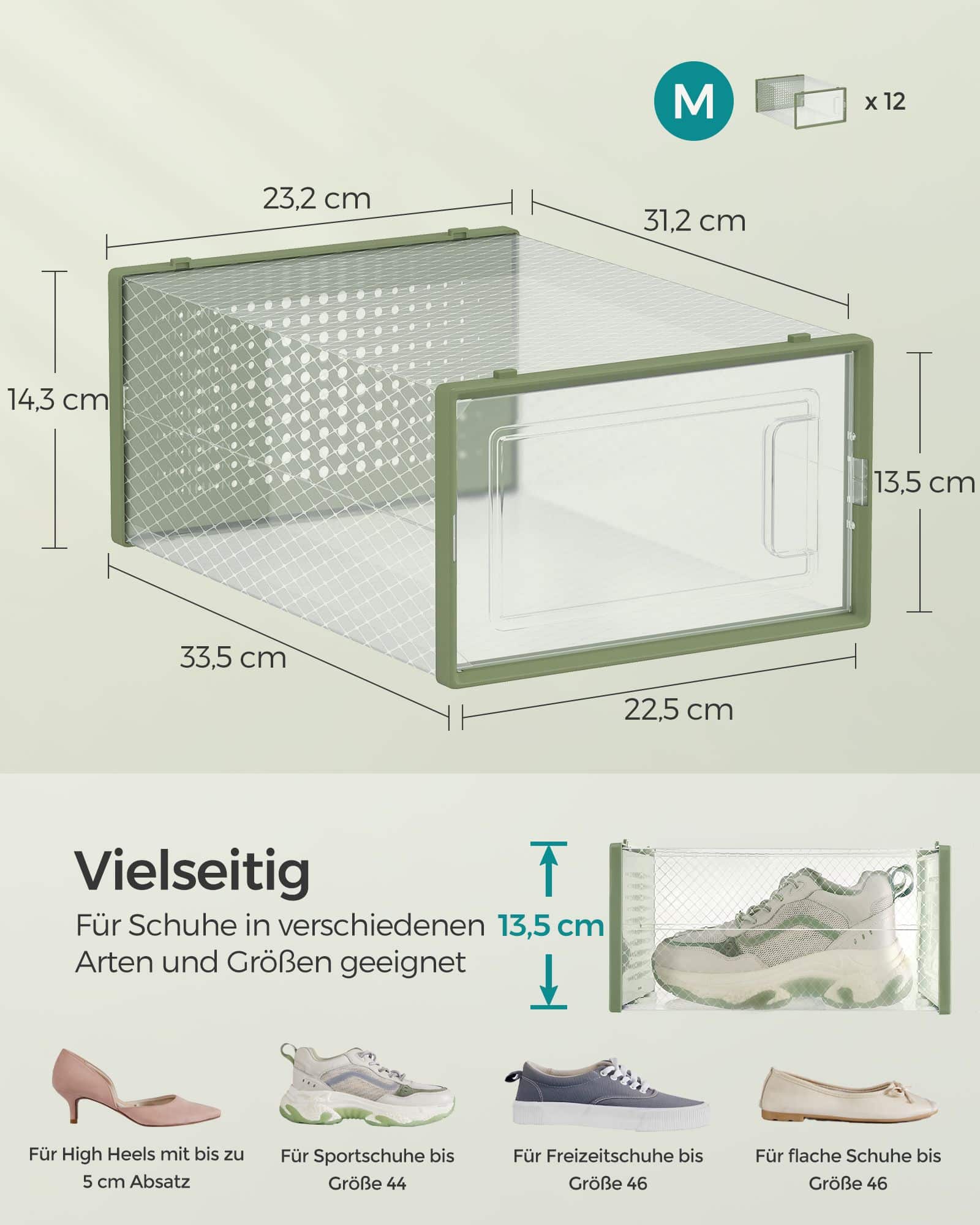 Schuhboxen 12er Set transparent-lorbeergrün-LSP12SG30 Schuhboxen 12er Set transparent-lorbeergrün-LSP12SG30