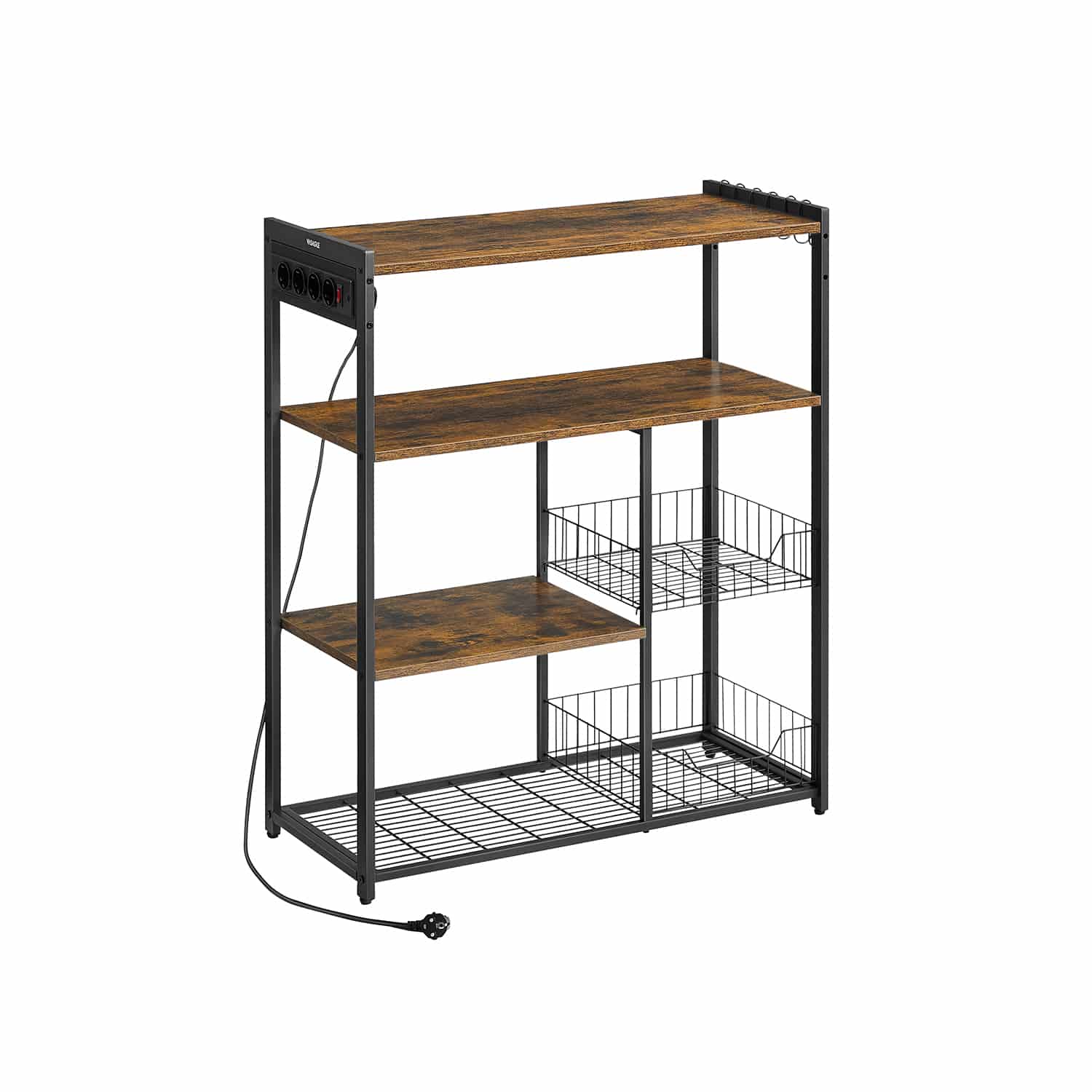 VASAGLE Küchenregal mit Steckdosen Vintagebraun-Schwarz VASAGLE Küchenregal mit Steckdosen Vintagebraun-Schwarz