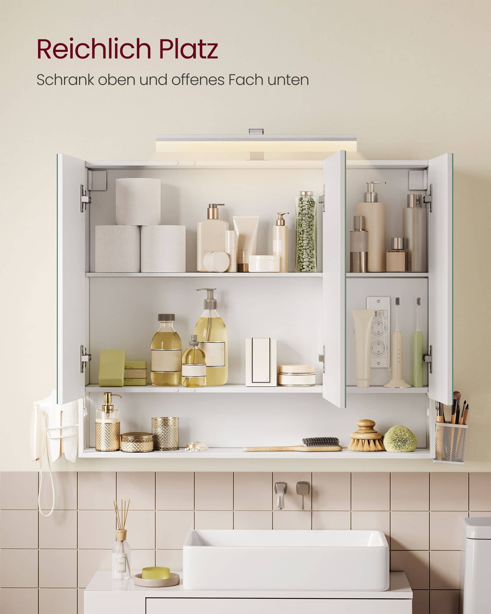 Badezimmerschrank mit 3 Türen 16,5 x 90 x 75 cm wolkenweiß Badezimmerschrank mit 3 Türen 16,5 x 90 x 75 cm wolkenweiß