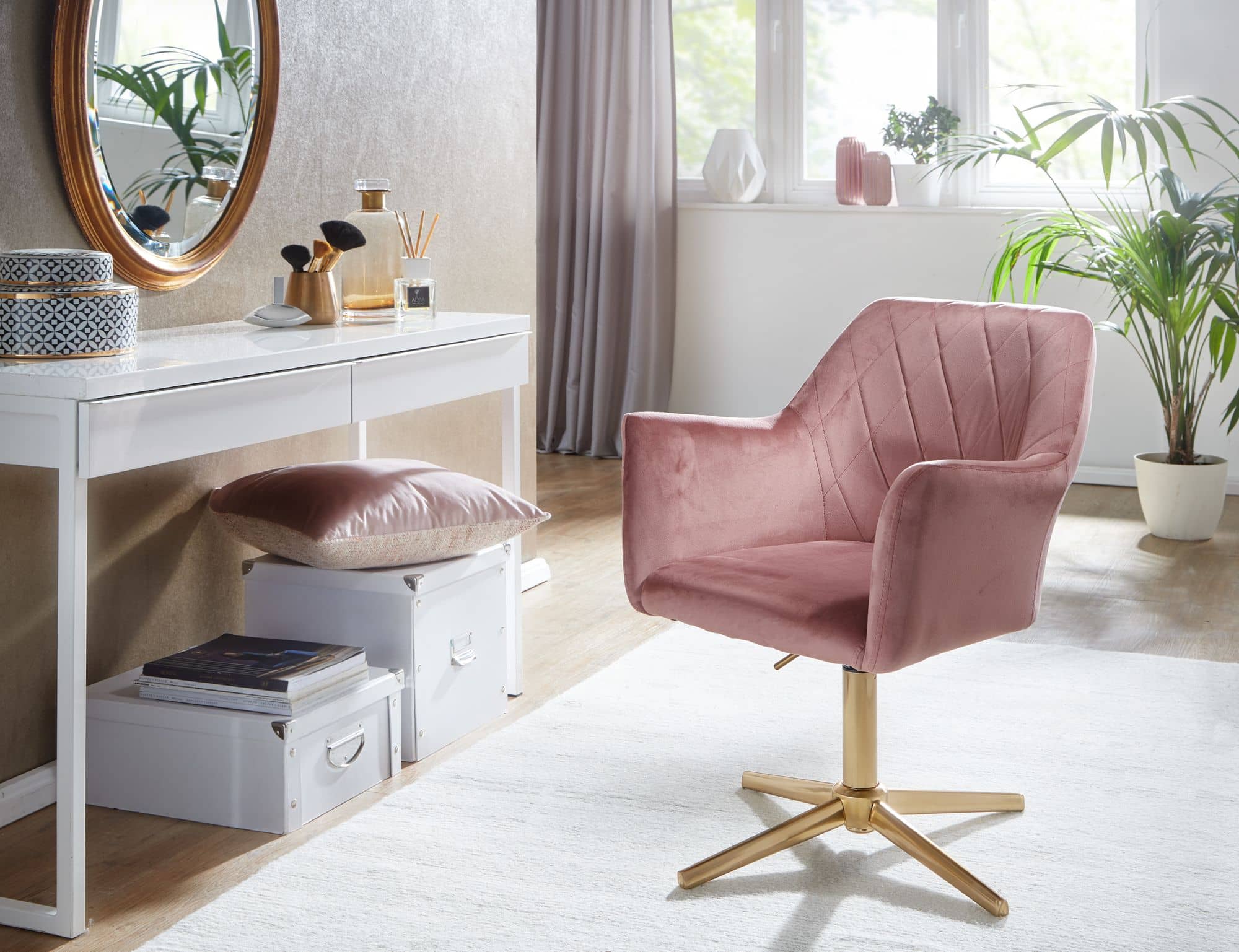 57495-Wohnling-Drehstuhl-Samt-Rosa-WL6-306-WL6-306_2 Schreibtischstuhl Rosa Samt Design Drehstuhl mit Lehne