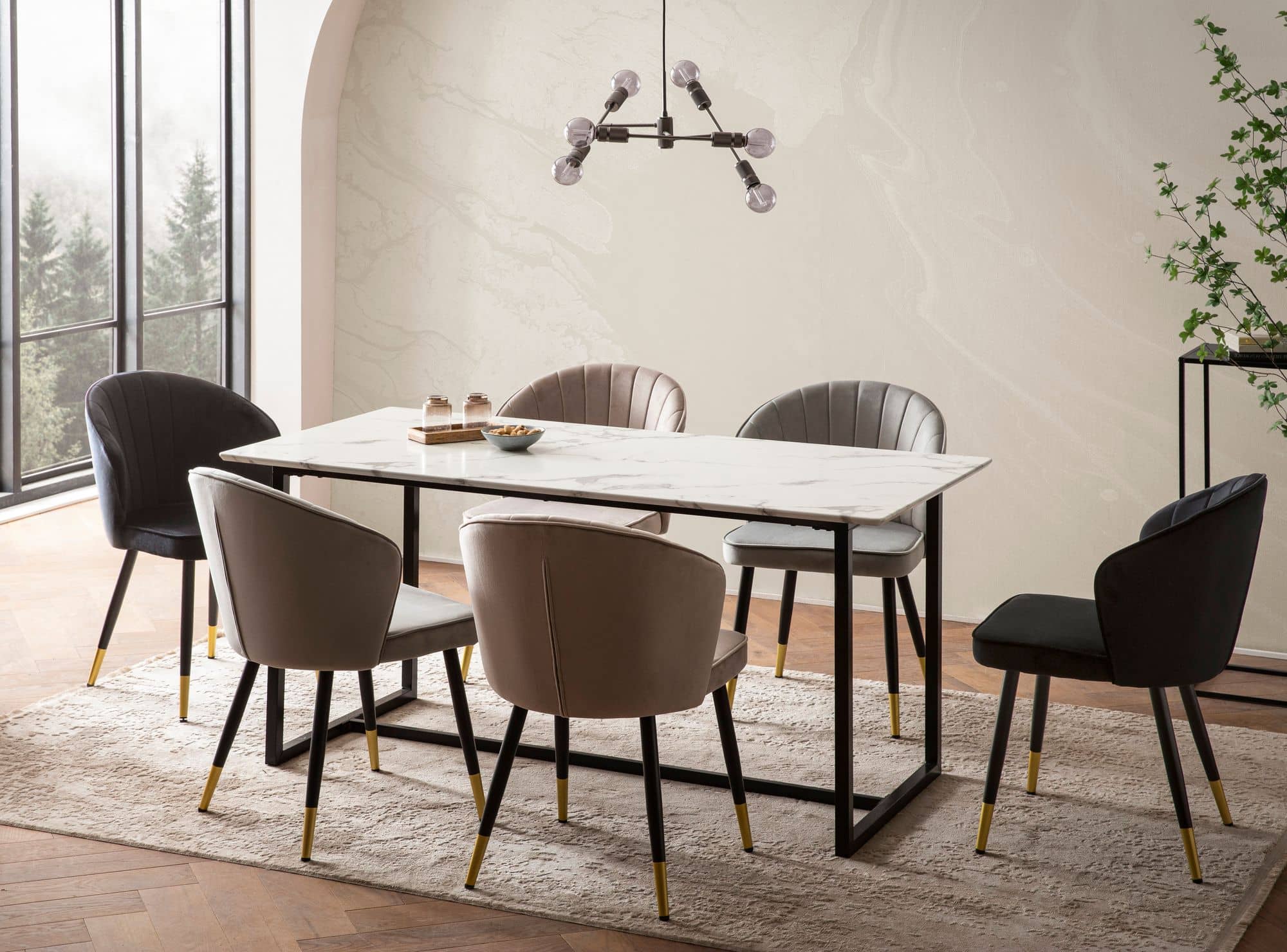 Esszimmertisch 200x90x76 cm Küchentisch Weiß in Marmor-Optik Modern