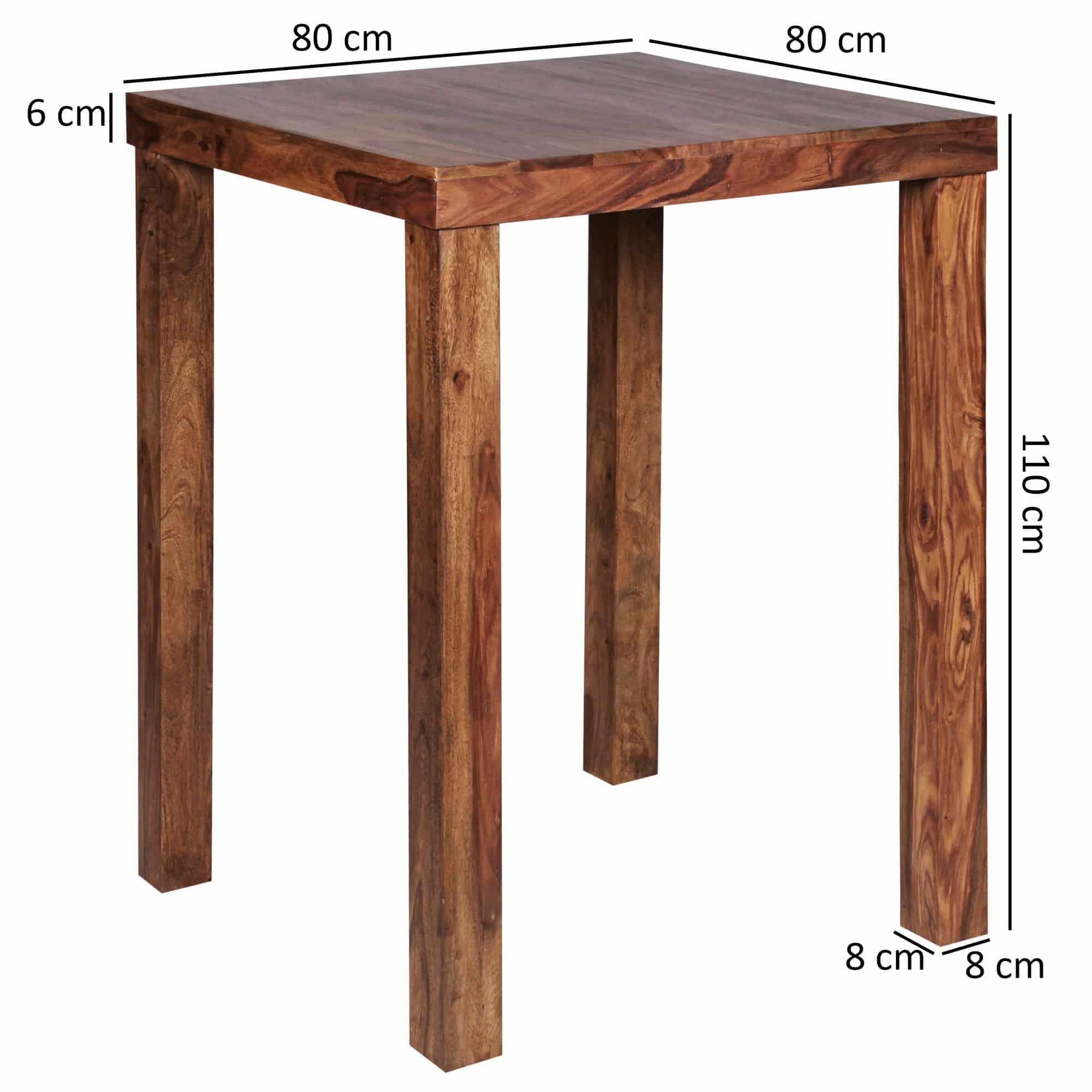 Bartisch MUMBAI Massivholz Sheesham 80 x 80 x 110 cm Bistro-Tisch Landhaus-Stil Holztisch quadratisch dunkel-braun Bartisch MUMBAI Massivholz Sheesham 80 x 80 x 110 cm Bistro-Tisch Landhaus-Stil Holztisch quadratisch dunkel-braun