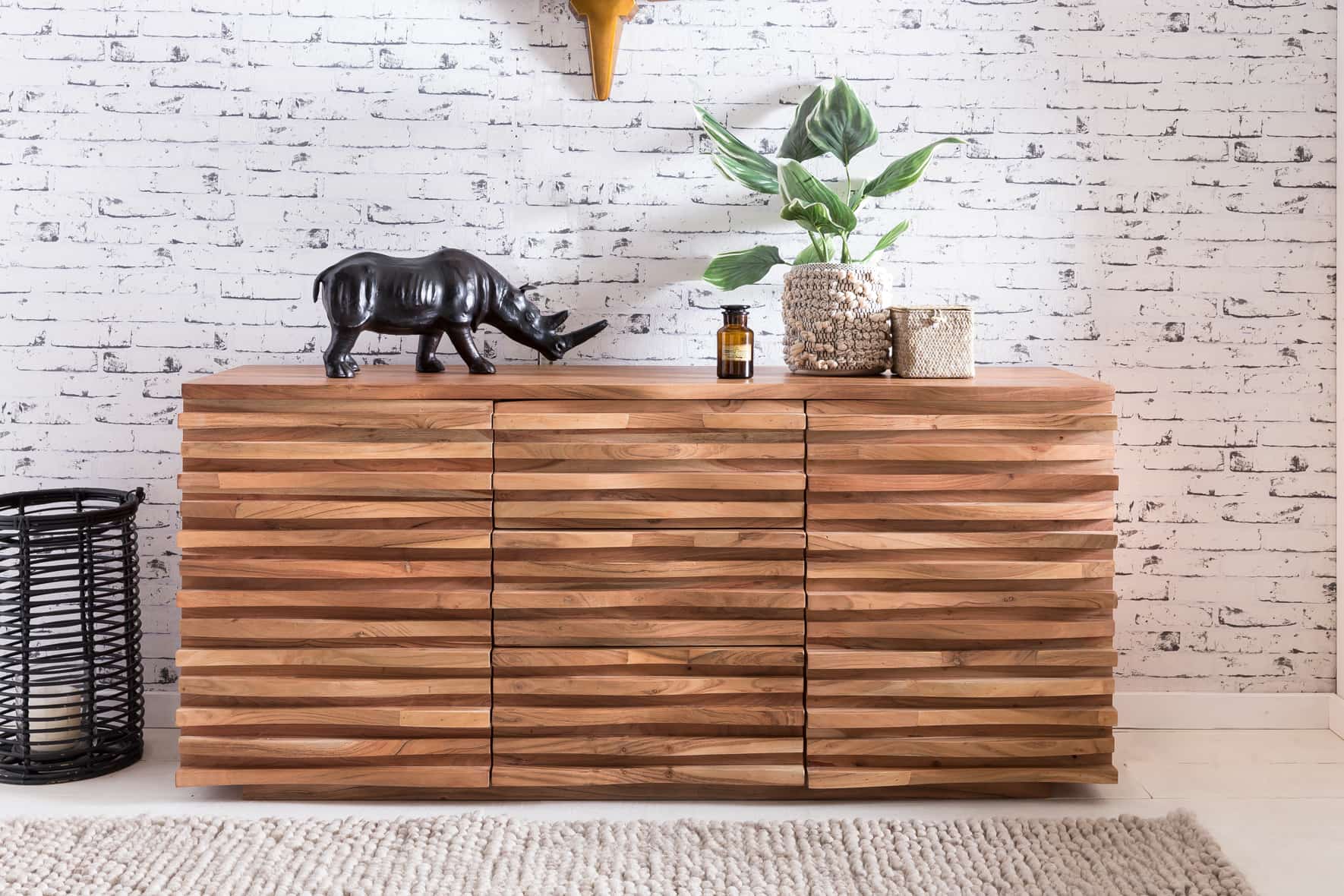 44753-WOHNLING-Sideboard-KADA-160-x-75-x-43-cm-Mass Sideboard 160 x 75 x 43 cm Massiv-Holz Akazie Natur Baumkante Anrichte