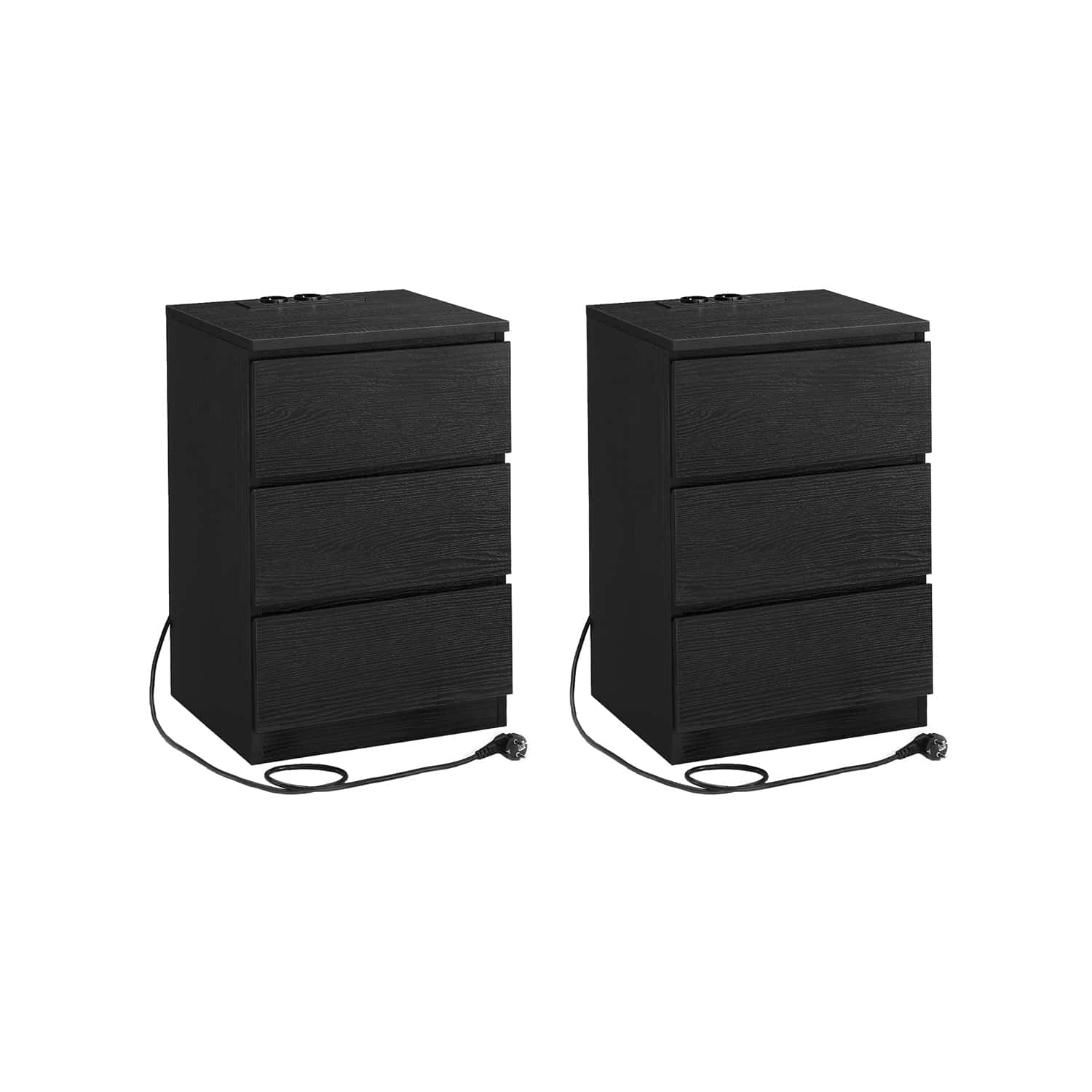 Nachttisch 2er Set 2 USB-Anschlüsse modern ebenholzschwarz Nachttisch 2er Set 2 USB-Anschlüsse modern ebenholzschwarz
