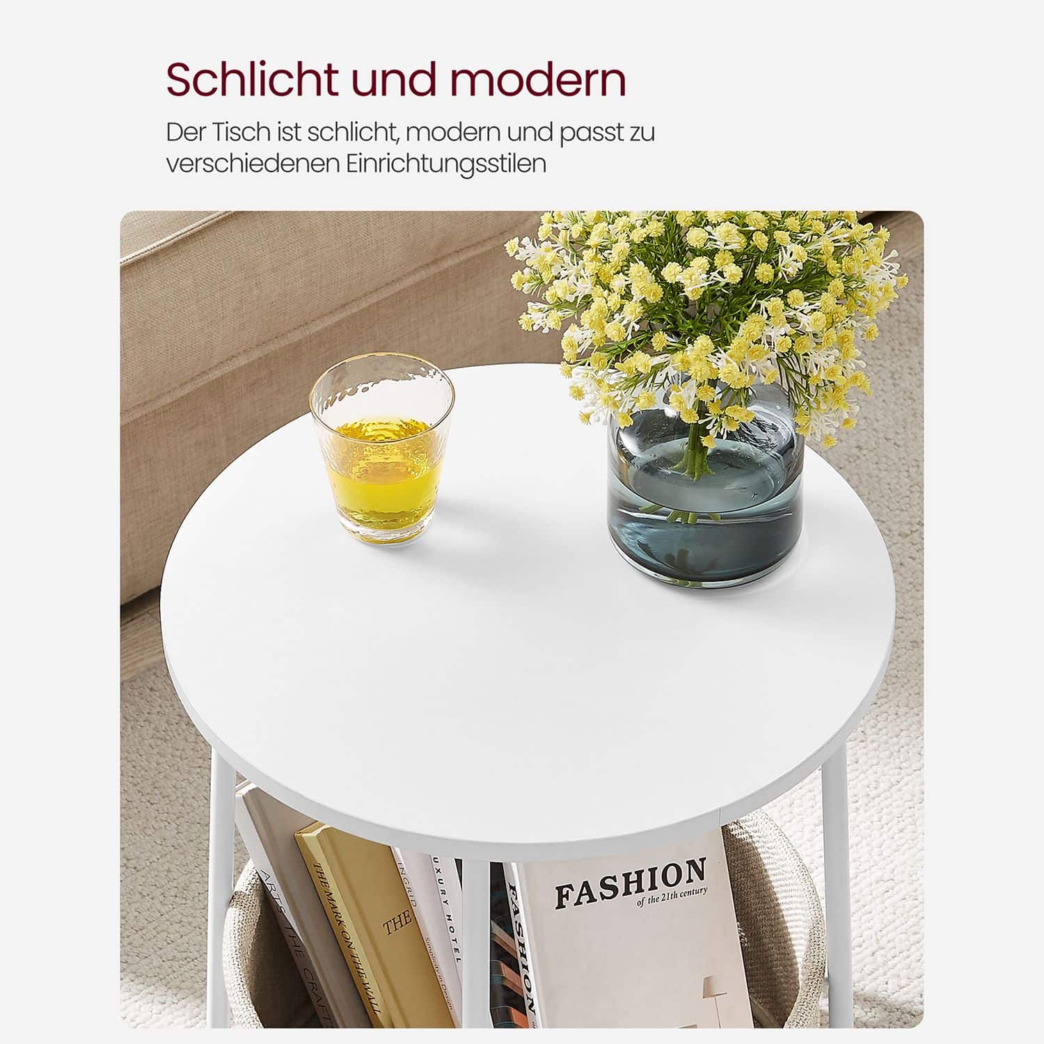 Runder Beistelltisch mit Korb aus Stoff-LET223W10 Runder Beistelltisch mit Korb aus Stoff-LET223W10