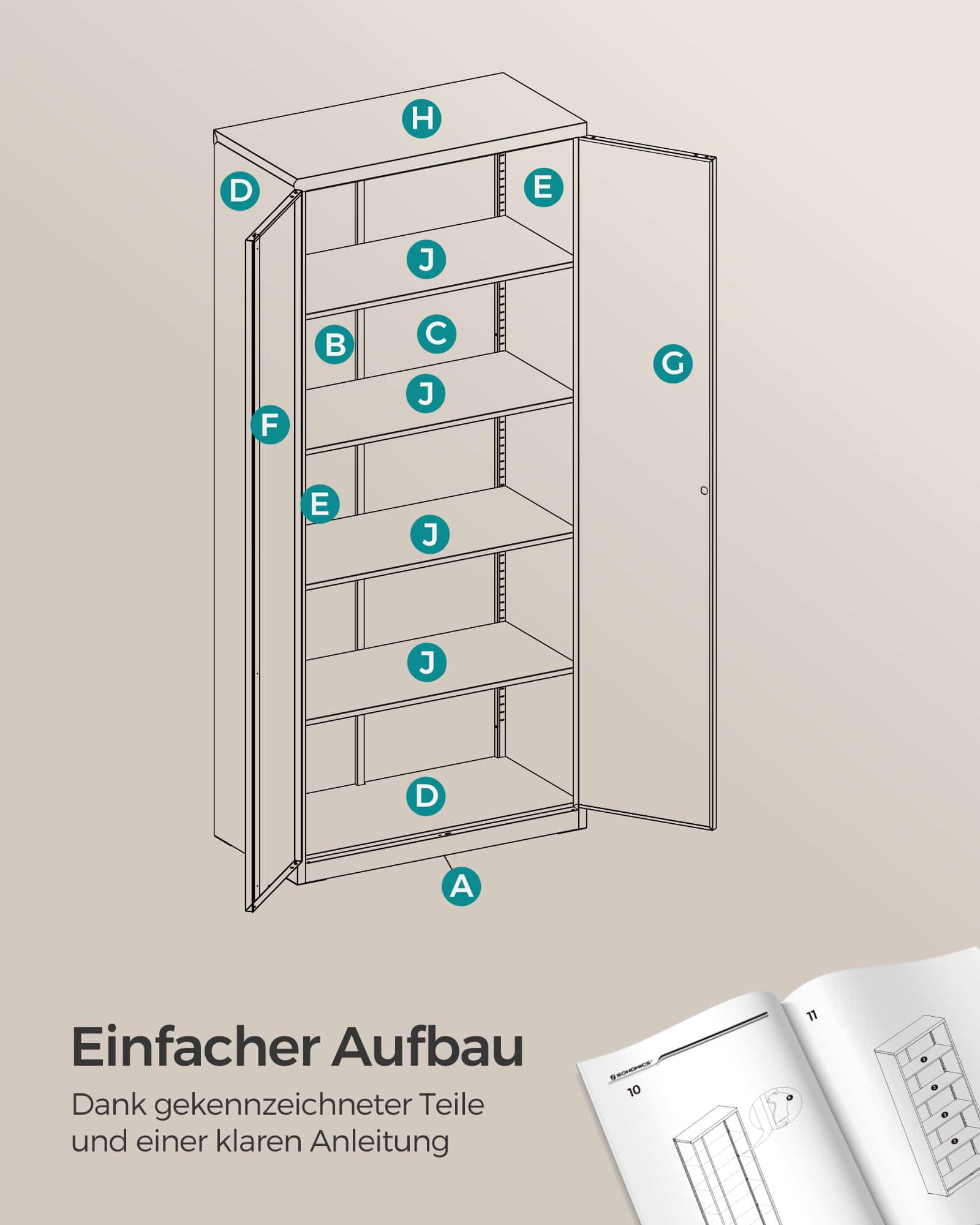 Aktenschrank mit Doppeltüren und 5 Ebenen Aktenschrank mit Doppeltüren und 5 Ebenen