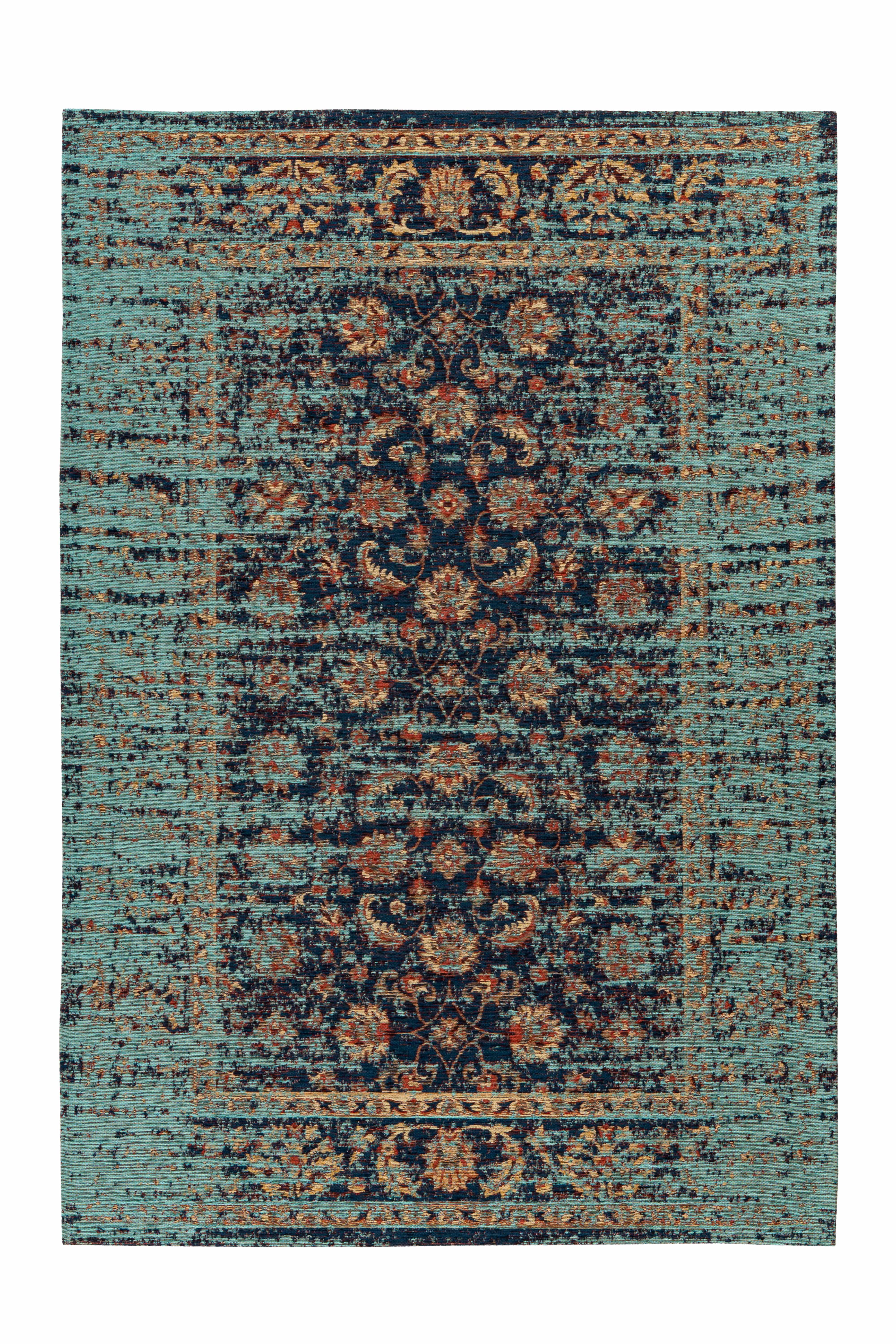 Teppich Charme 225 Multi / Blau 80cm x 150cm | Vintage-Stil | Flachflor  Teppich Charme 225 Multi / Blau 80cm x 150cm | Vintage-Stil | Flachflor