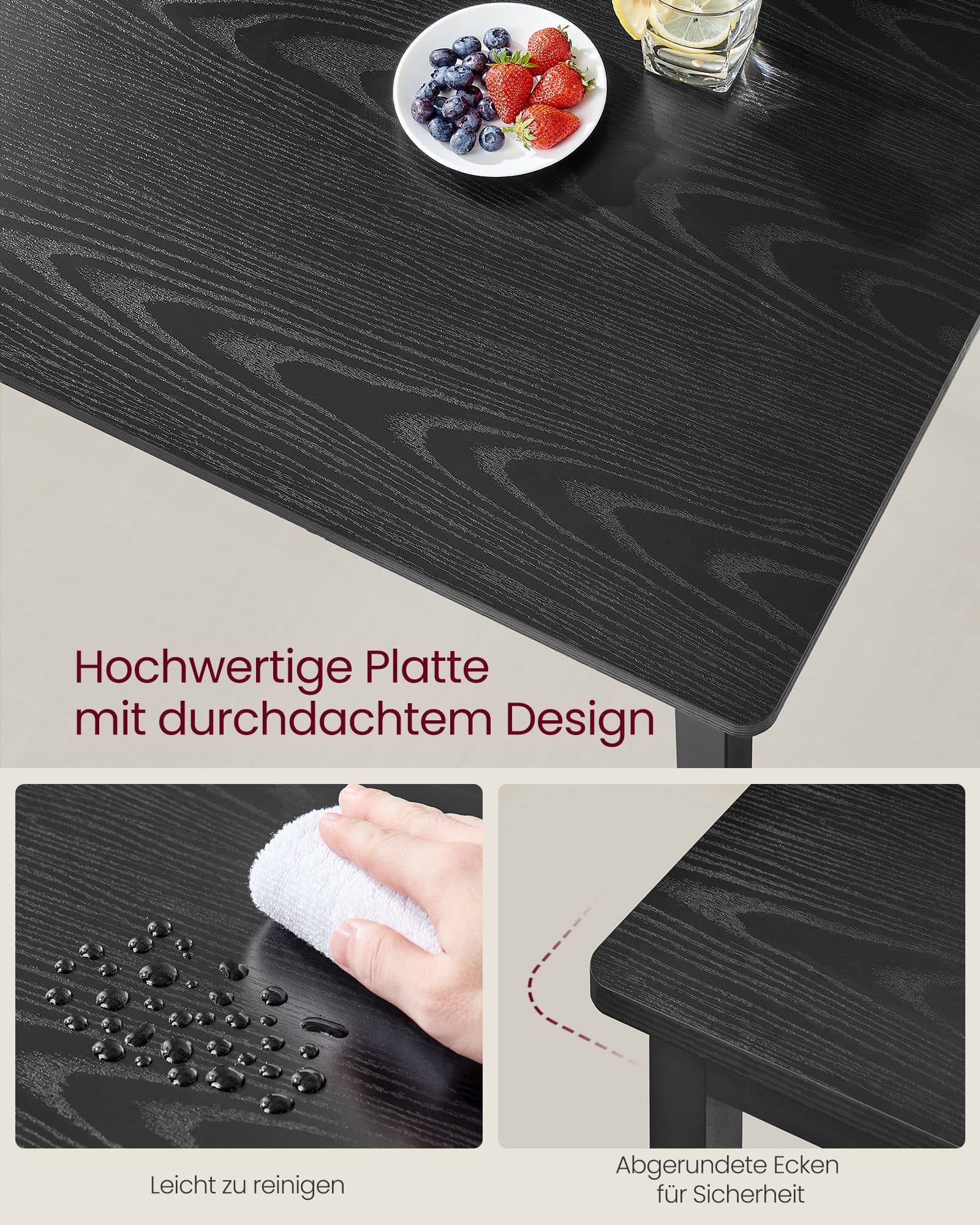 Esstisch 70 x 110 x 77 cm ebenholzschwarz-mattschwarz Esstisch 70 x 110 x 77 cm ebenholzschwarz-mattschwarz