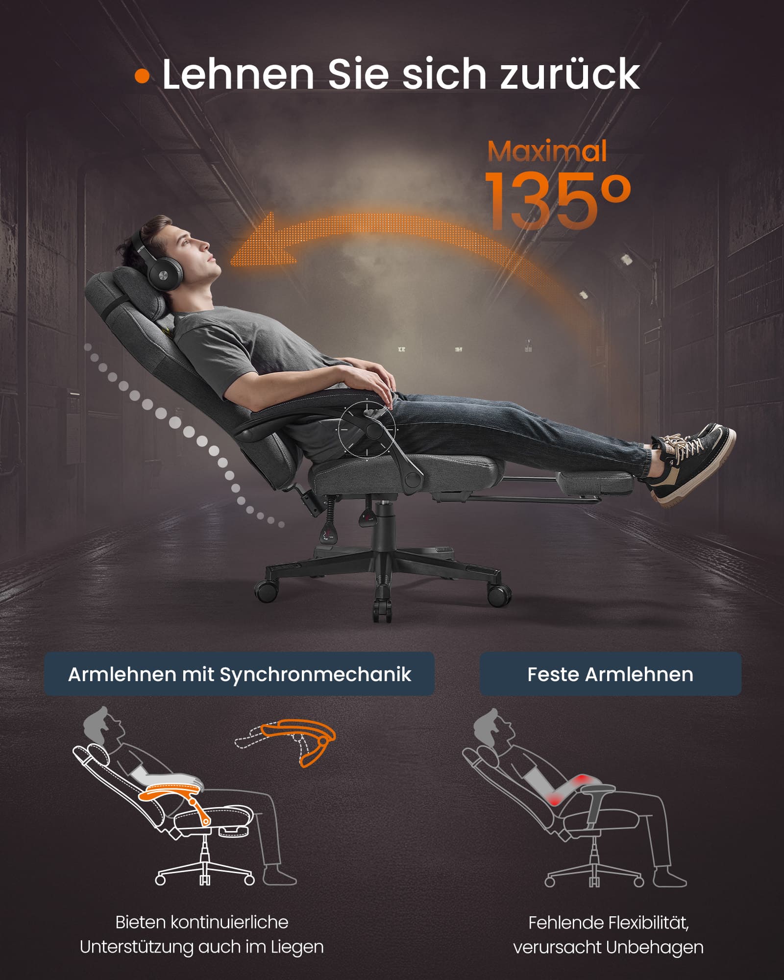 Gaming-Stuhl höhenverstellbar mit Fußstütze und Kopfkissen taubengrau Gaming-Stuhl höhenverstellbar mit Fußstütze und Kopfkissen taubengrau