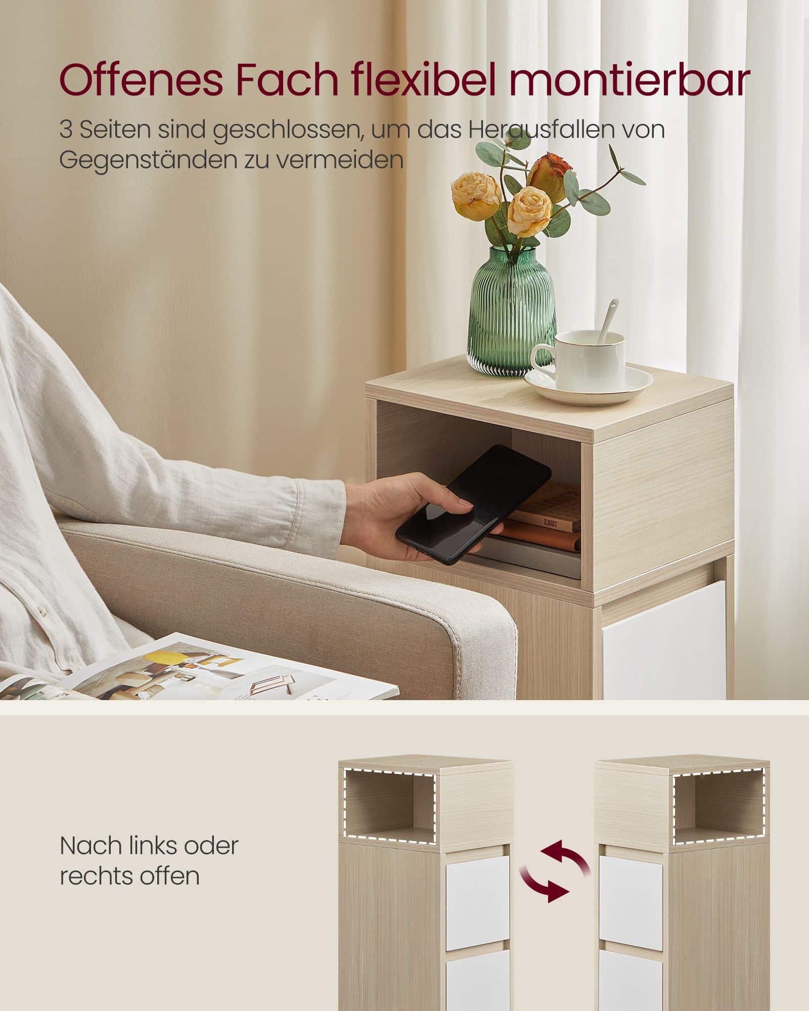 Nachttisch, schmal, Beistelltisch mit 2 Schubladen Nachttisch, schmal, Beistelltisch mit 2 Schubladen