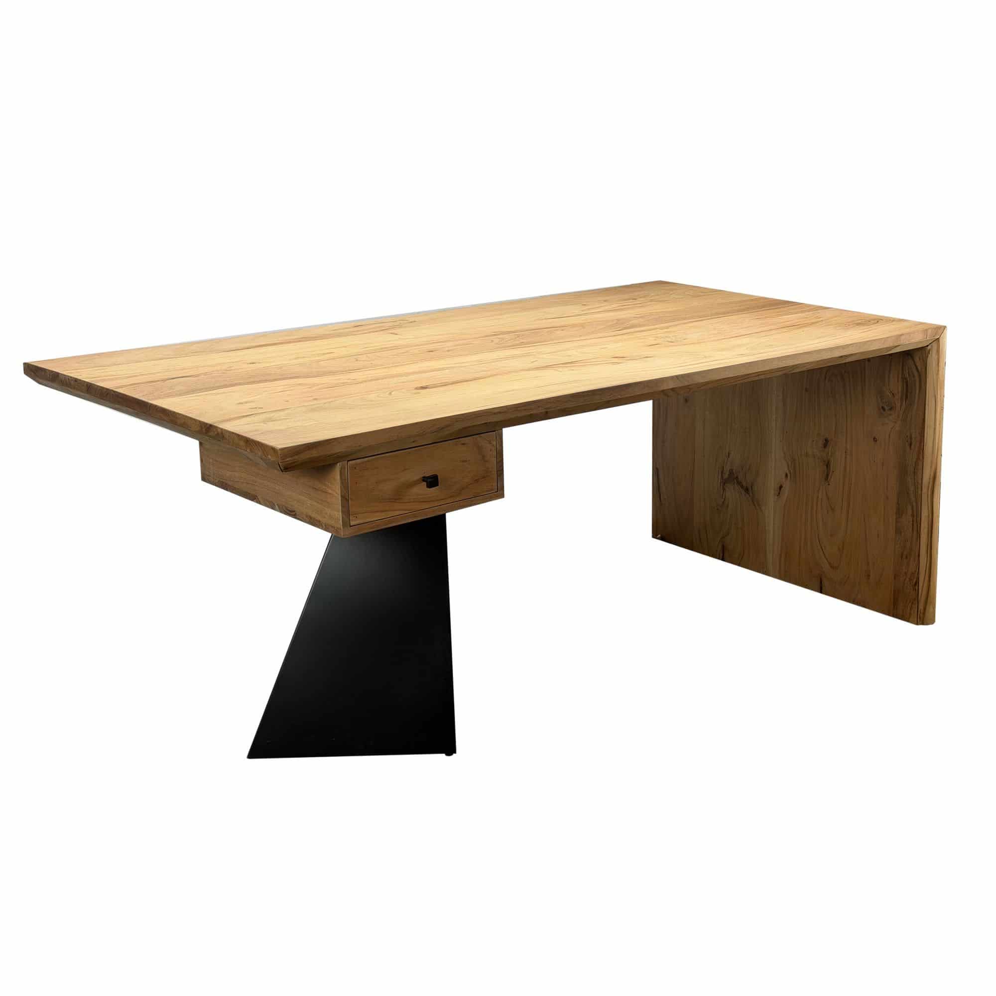 Schreibtisch aus Massivholz Akazie 180 x 90 cm rechteckig mit Schublade - Moderner massiver Bürotisch mit Metall - Natur Holztisch Industrial Design Schreibtisch aus Massivholz Akazie 180 x 90 cm rechteckig mit Schublade - Moderner massiver Bürotisch mit Metall - Natur Holztisch Industrial Design