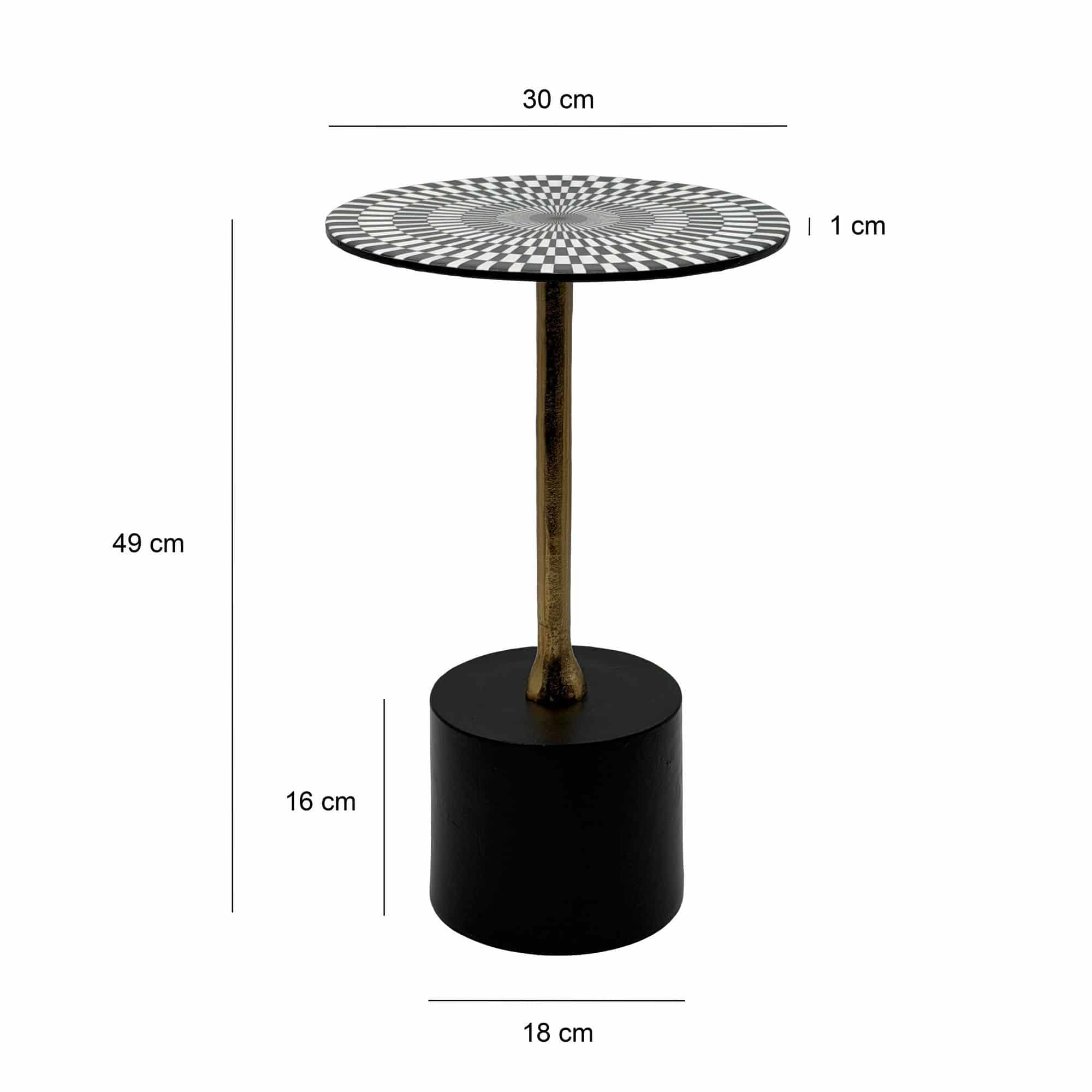Beistelltisch Aluminium 49cm Op-Art-Muster - Kleiner runder Anstelltisch aus Metall - Design Wohnzimmertisch - Dekotisch - Couchtisch - Metalltisch Handmade pflegeleicht