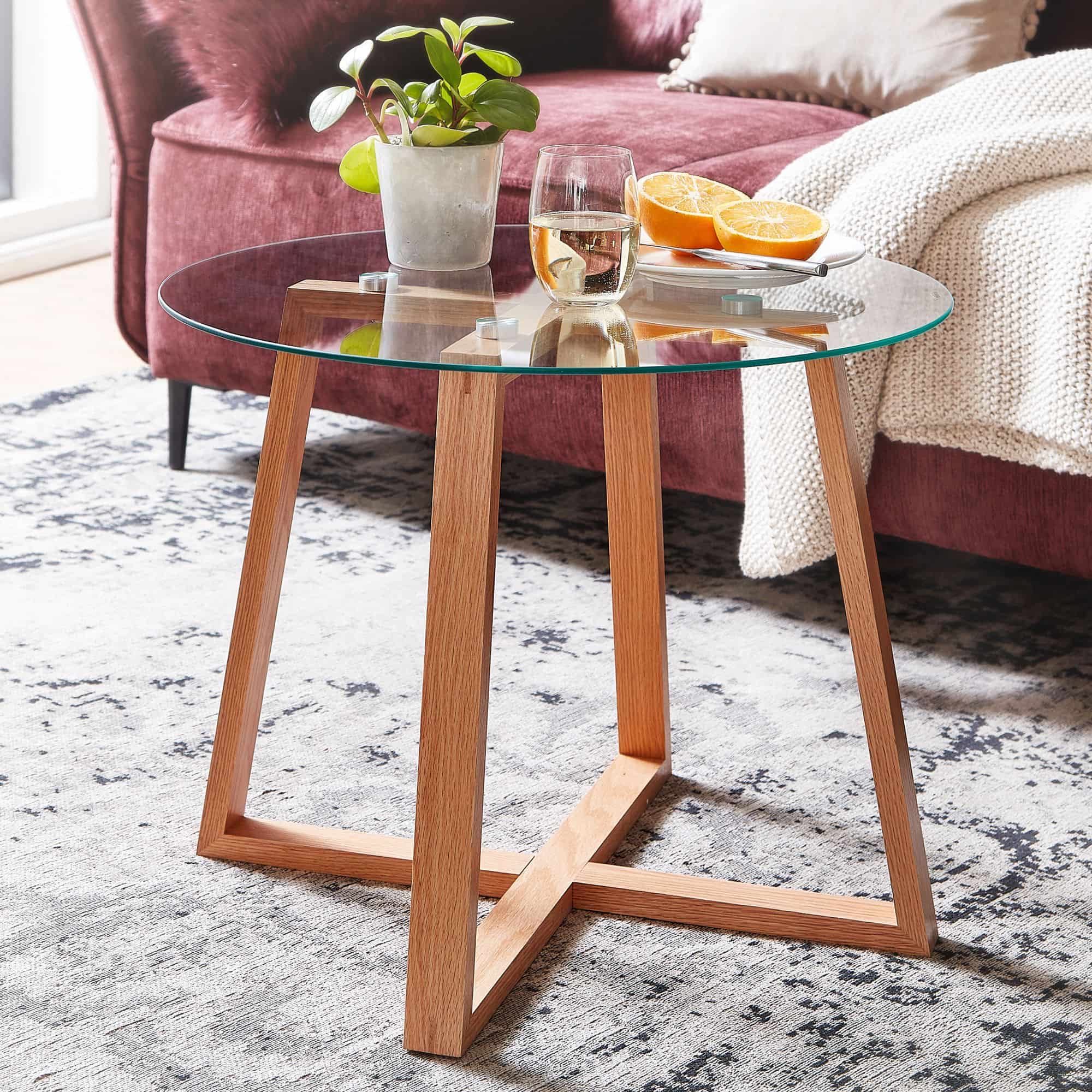 64442-Wohnling-Couchtisch-mit-Glasplatte-rund-58x46-5-cm-WL6-494-WL6-494_2 Couchtisch 58x58x47 cm Sofatisch Eiche Massivholz / Glas Rund