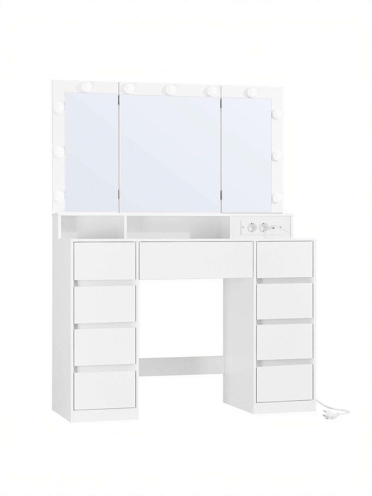 Schminktisch mit LED-Beleuchtung, Frisiertisch mit Klappspiegel, Schubladen