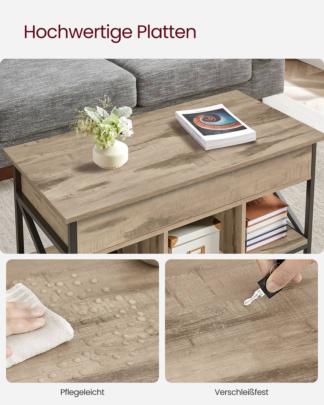 Couchtisch 50 x 100 x (46,5-62) cm kamelbraun-schwarz Couchtisch 50 x 100 x (46,5-62) cm kamelbraun-schwarz