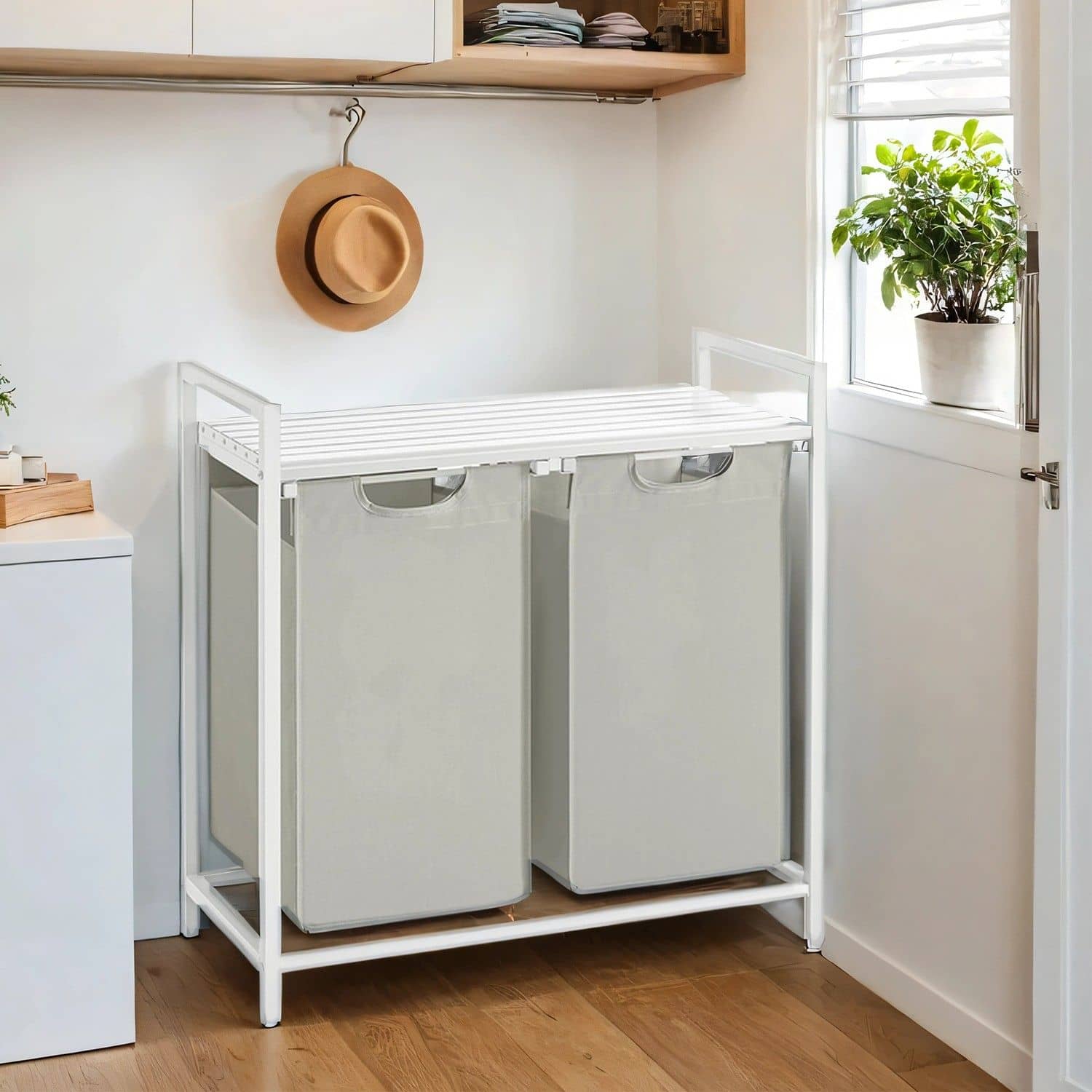 Wäschekorb 2 Fächer, Wäschesammler mit Ablage, Wäschebox Wäschekorb 2 Fächer, Wäschesammler mit Ablage, Wäschebox