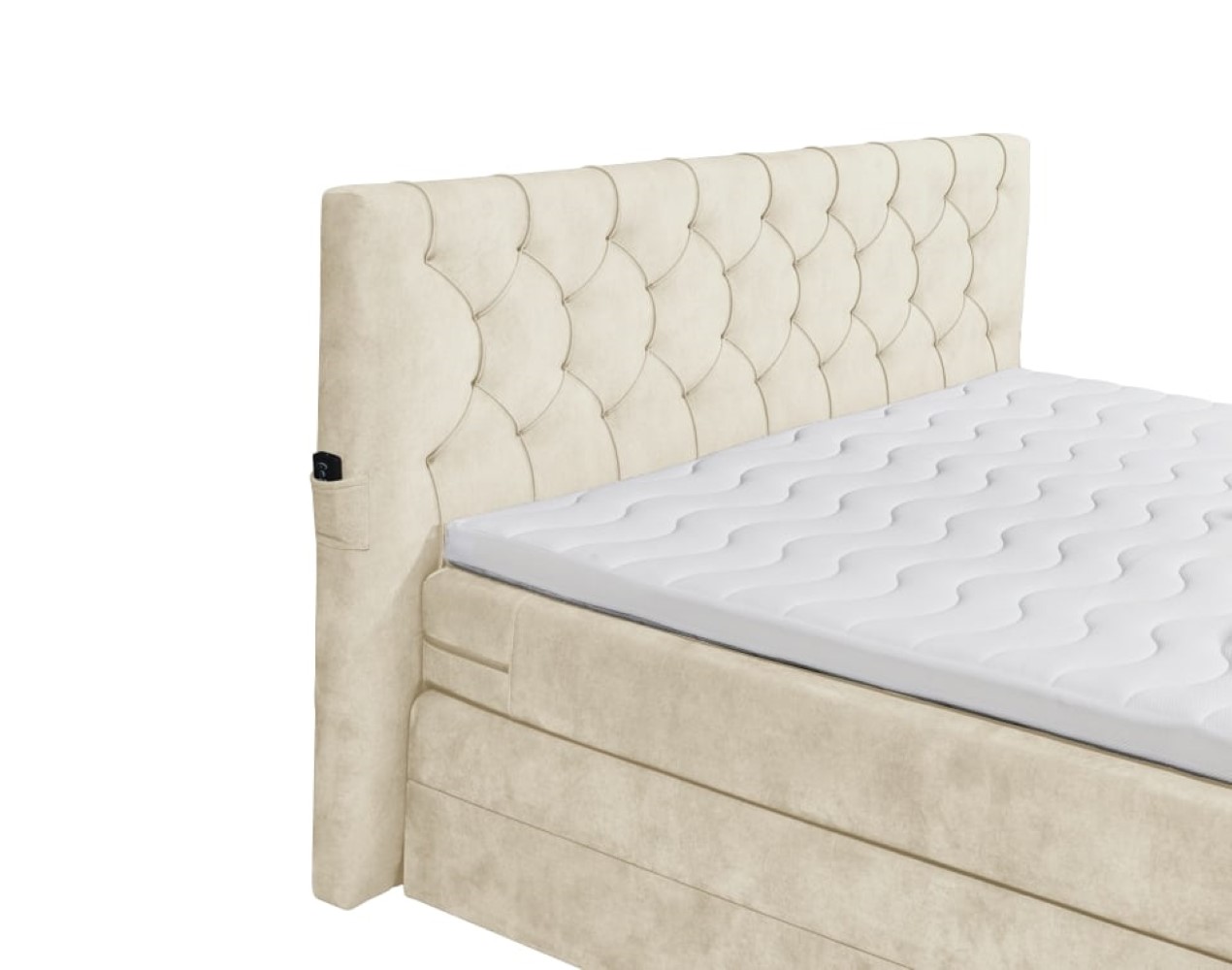 Boxspringbett Springdale - motorisierter TV-Halterung, geräumigem Bettkasten und Duo-Wendematratze H3/H4 - ED Exciting Design 