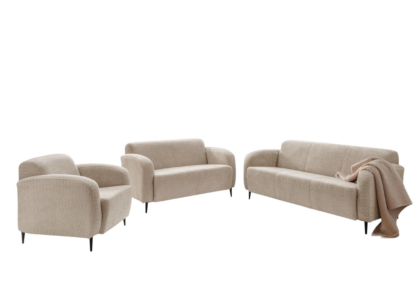 Sofa Set Marone 3er+2er+Sessel von Benformato mit Metallfüßen | verschiedene Farben