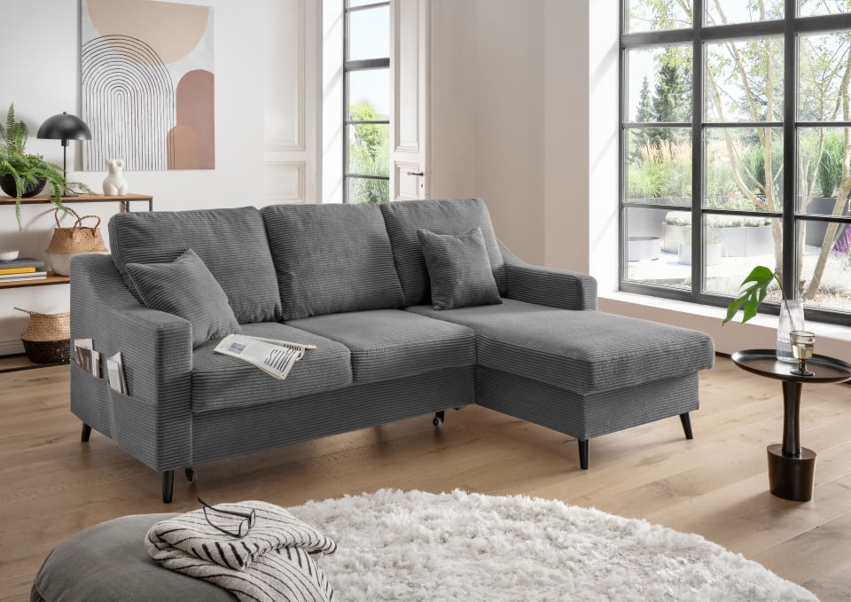 Benformato_Valentina_2F-RECBK_4801_F08-1 Sofa Valentina: Modernes Breitcord-Sofa in Grau mit Schlaffunktion