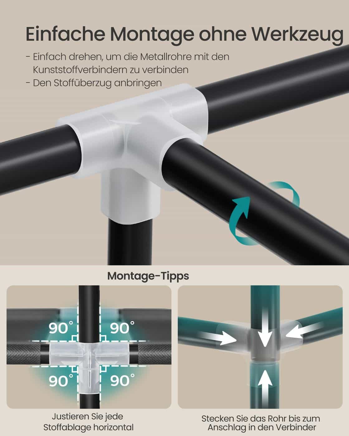 Stoffkleiderschrank mit Kleiderstange und praktischen Ablagen Stoffkleiderschrank mit Kleiderstange und praktischen Ablagen