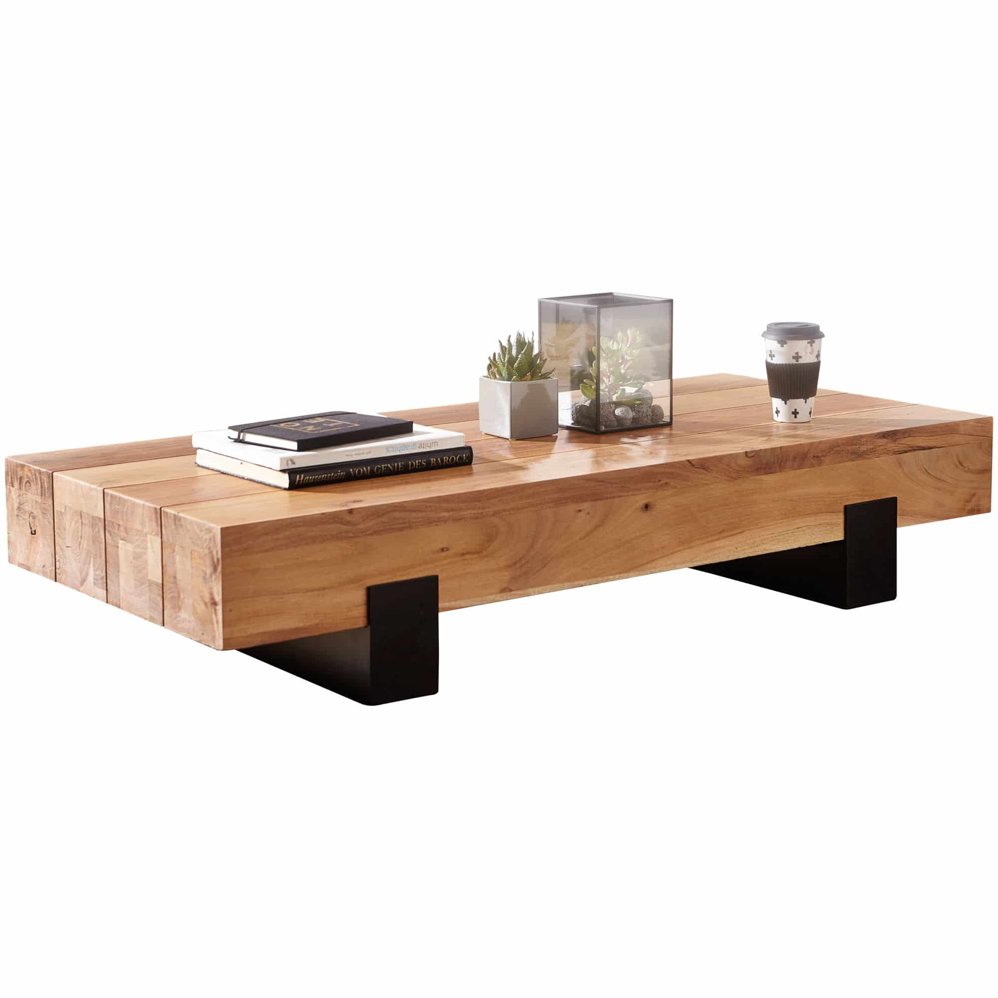 47288-WOHNLING-Couchtisch-130x60x25-cm-Akazie-WL5 Couchtisch 130x25x59cm Akazie Massivholz / Metall Sofatisch