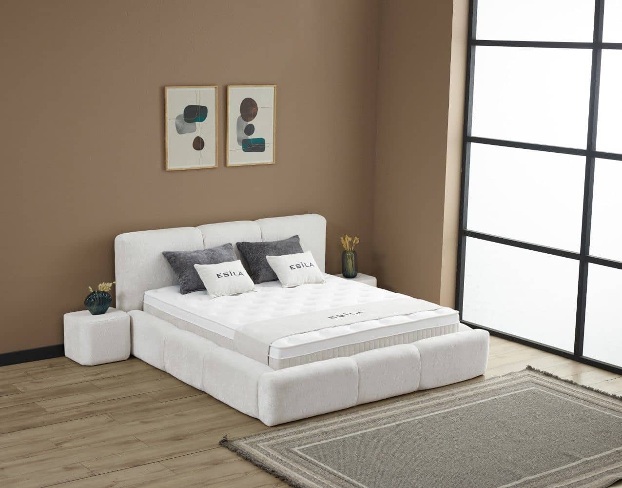 Boxspringbett Esila Creme mit Bettkasten – ABC Bedding