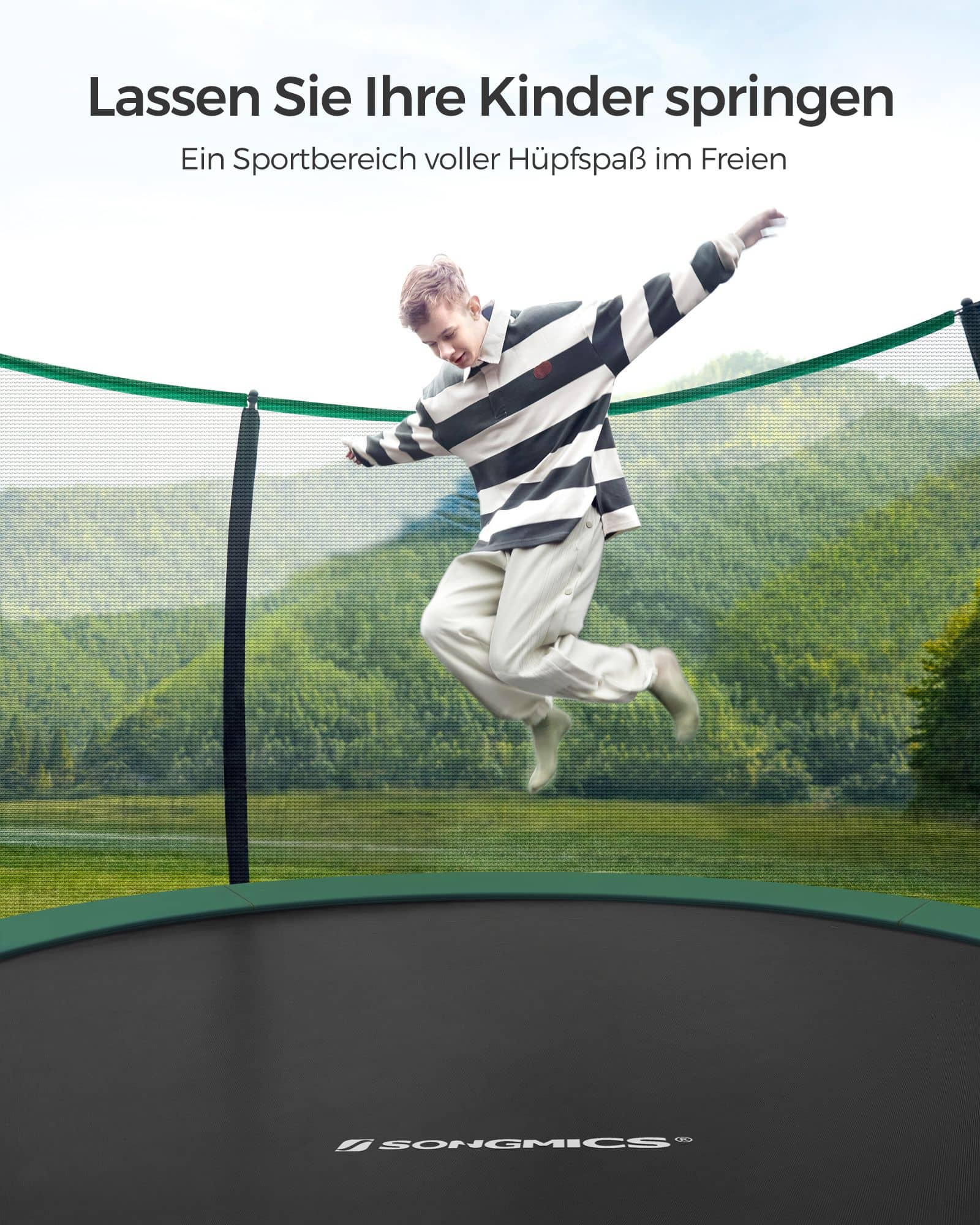 Trampolin Ø 427 cm mit innenliegendem Netz schwarz-dunkelgrün-B34STR142C01
